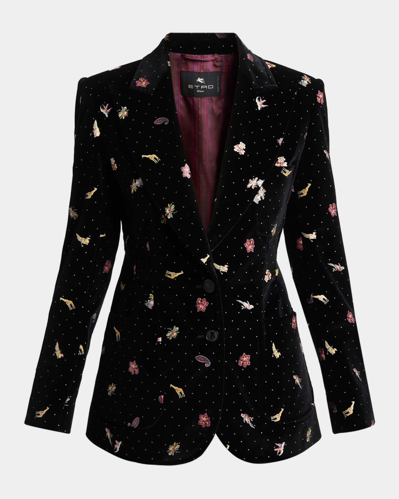 Etro Polka-Dot Velvet Single-Breasted Jacket | Neiman Marcus