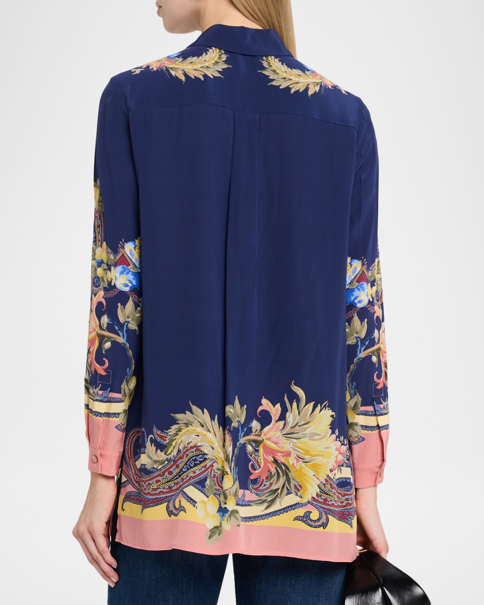 Etro Paisley-Print Silk Button-Down Tunic Shirt | Neiman Marcus