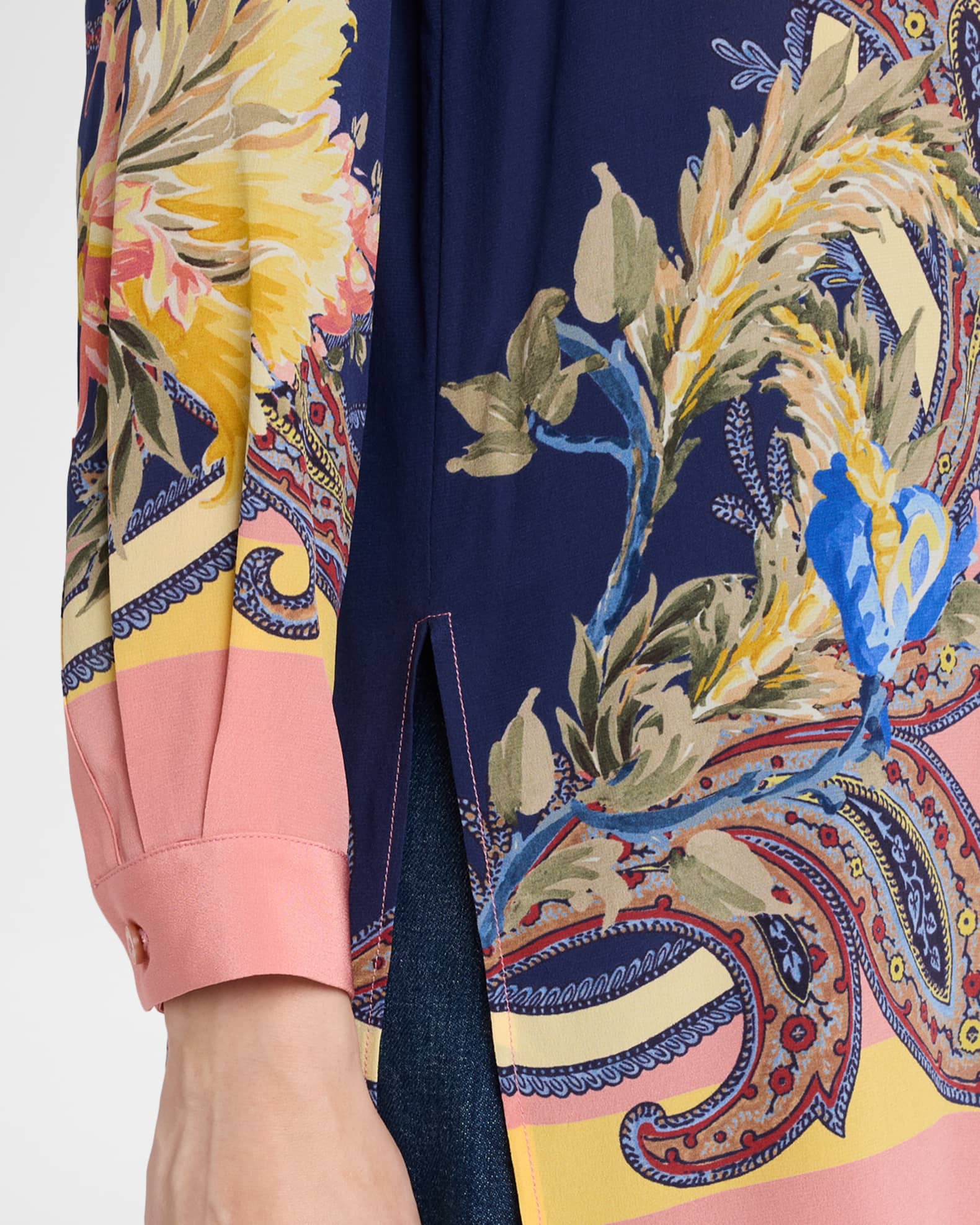 Etro Paisley-Print Silk Button-Down Tunic Shirt | Neiman Marcus