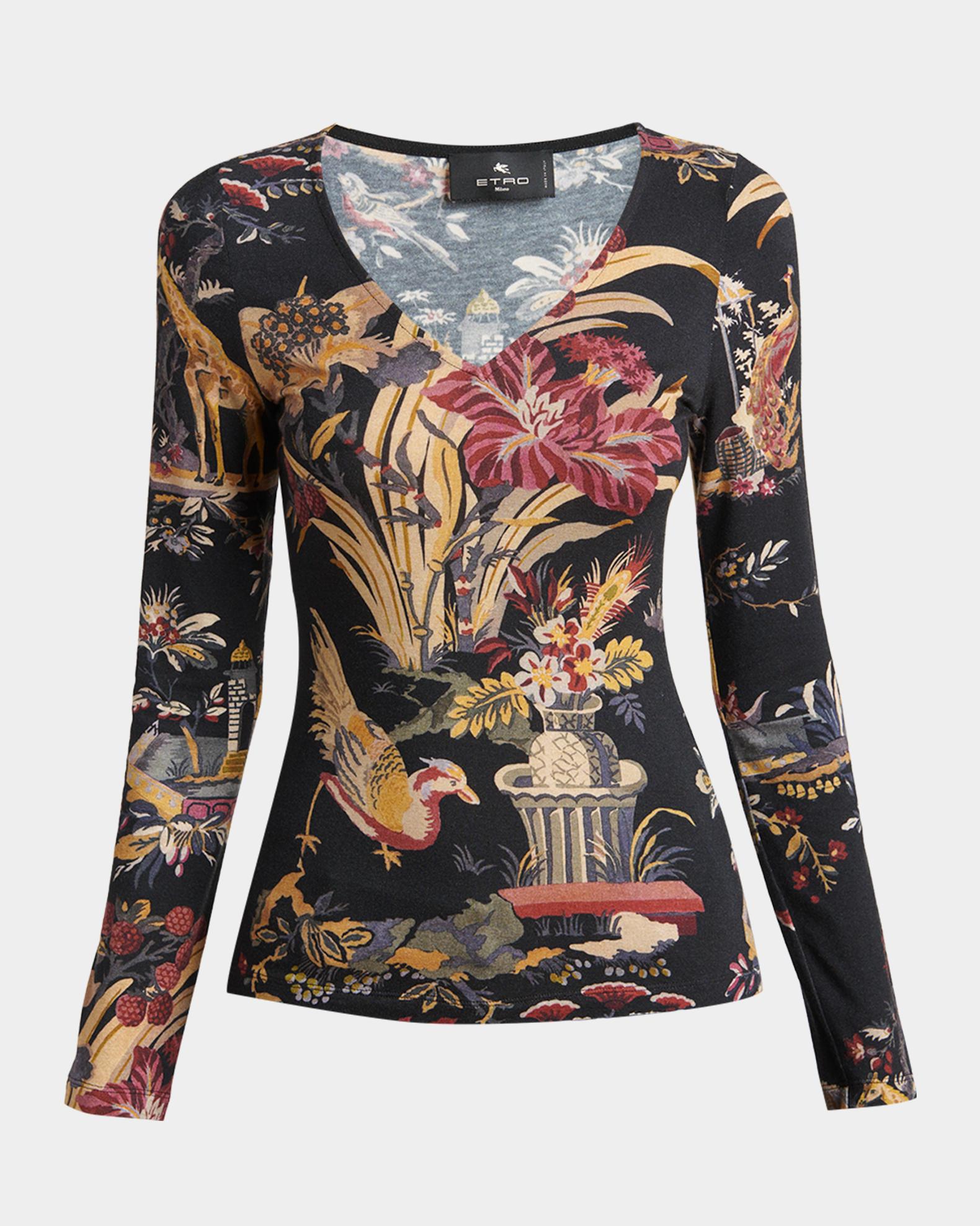 Etro Floral-Print Long-Sleeve Jersey Top | Neiman Marcus