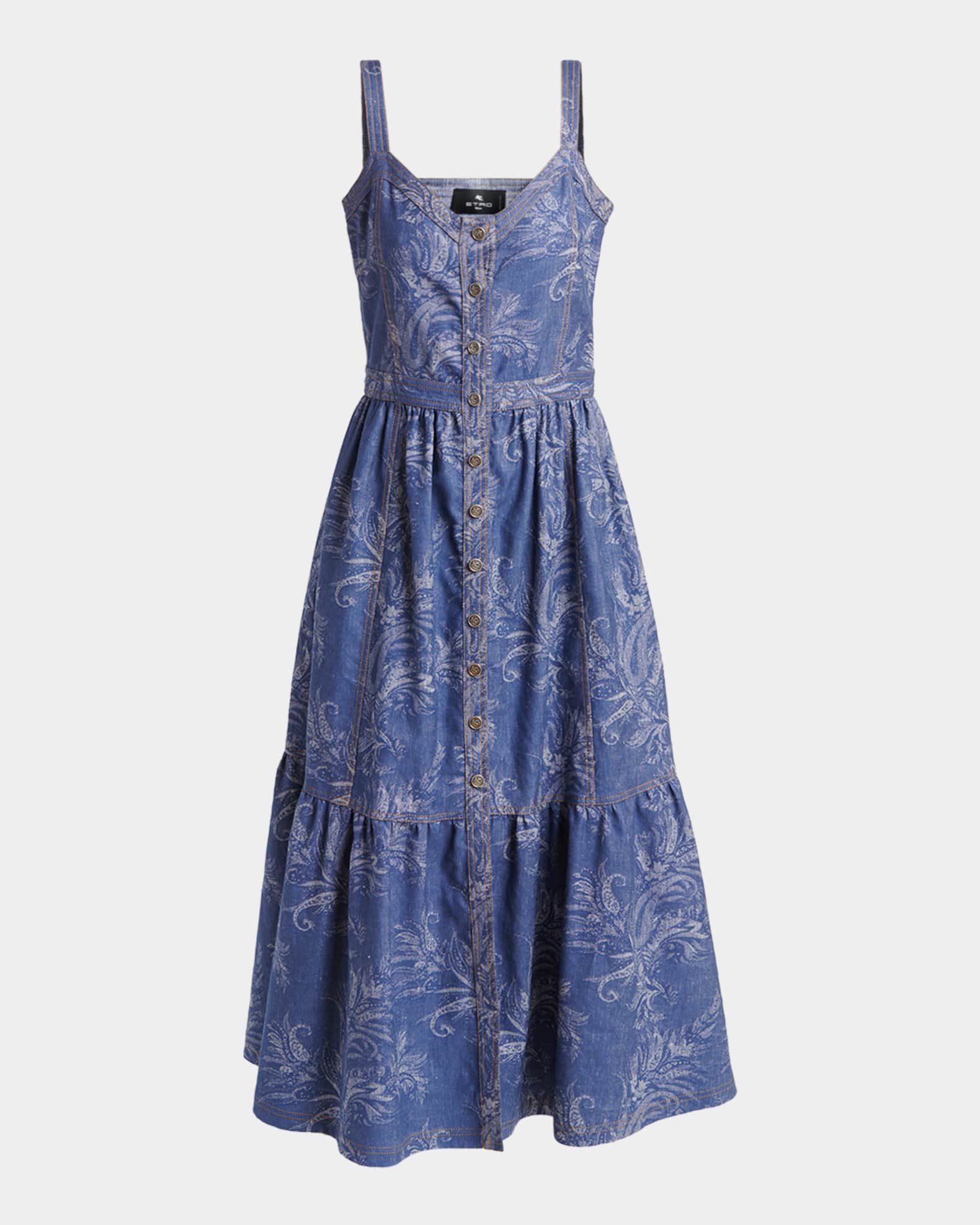 etro denim dress Etro Women's Paisley Denim Midi Dress - Blue