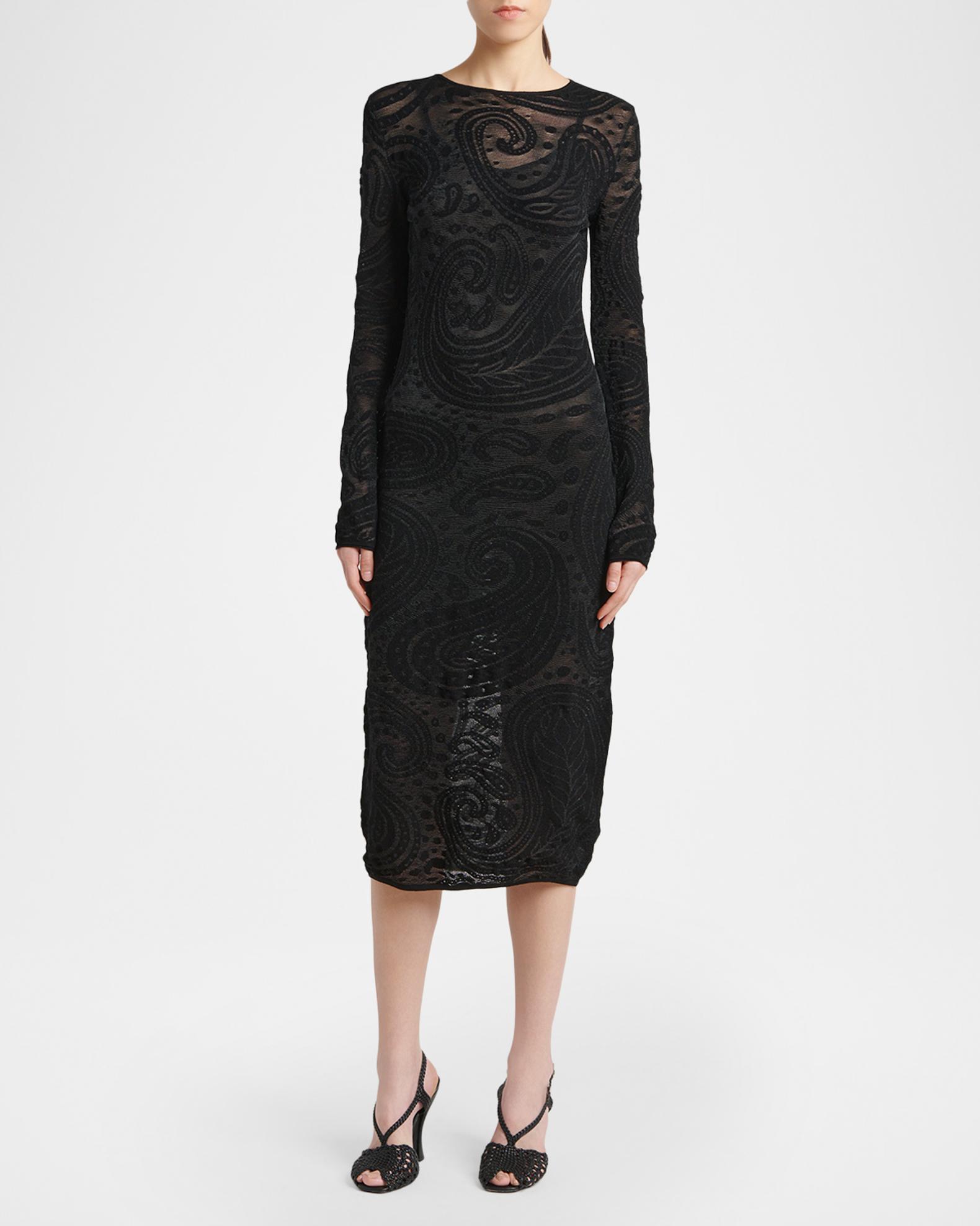 Etro Sheer Paisley Knit Long-Sleeve Midi Dress, Black, Women's, 8