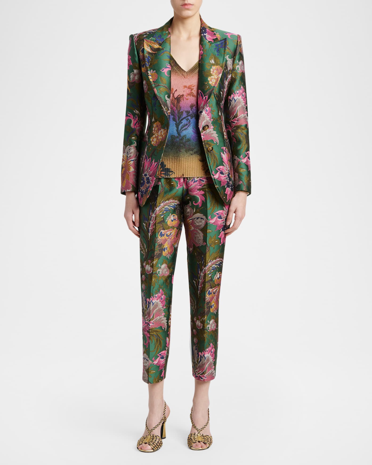 ETRO 花柄 Vネックセーター 44 Etro Degrade Floral-Print Wool V-Neck Sweater | Neiman Marcus