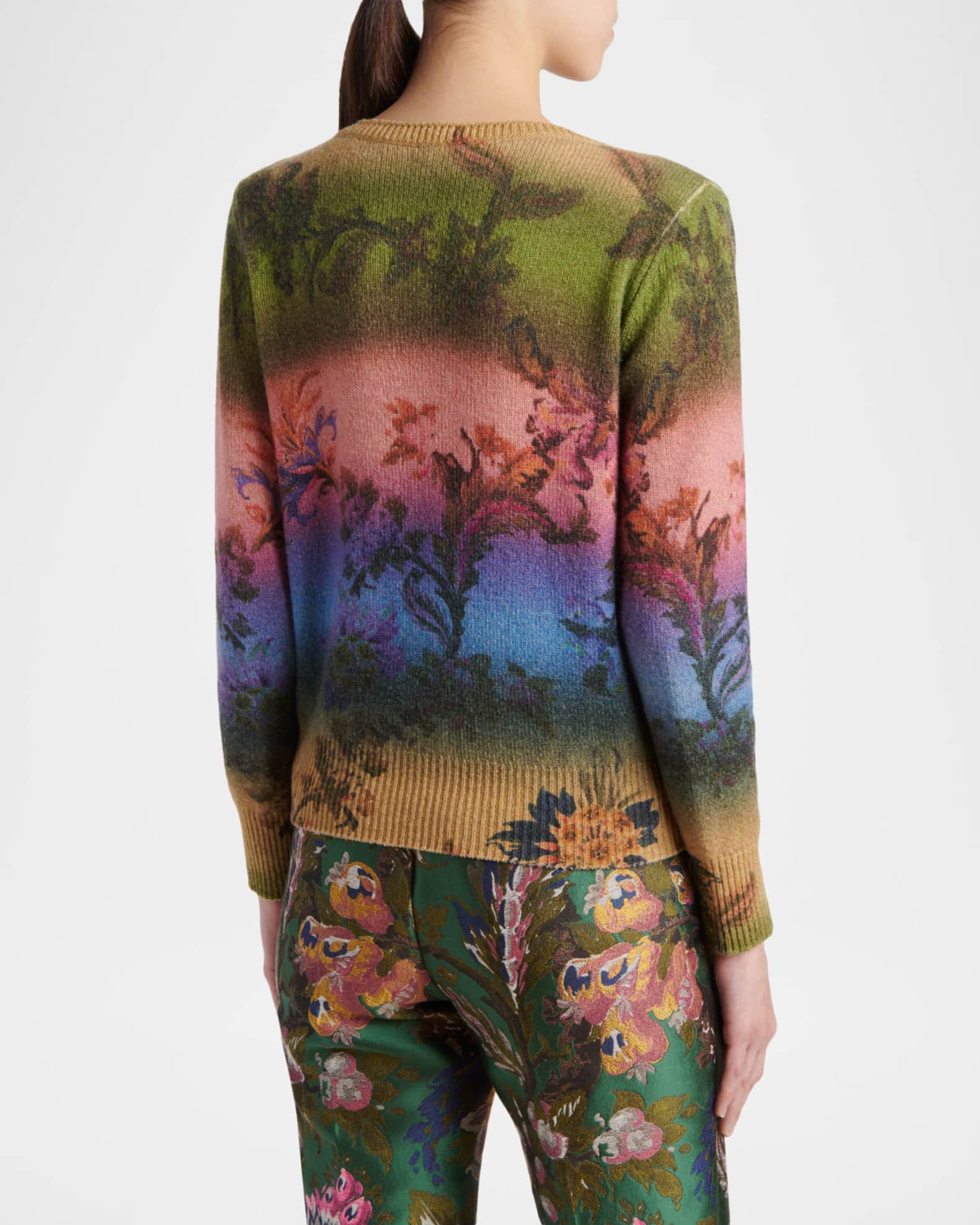 Etro Degrade Floral-Print Wool V-Neck Sweater | Neiman Marcus