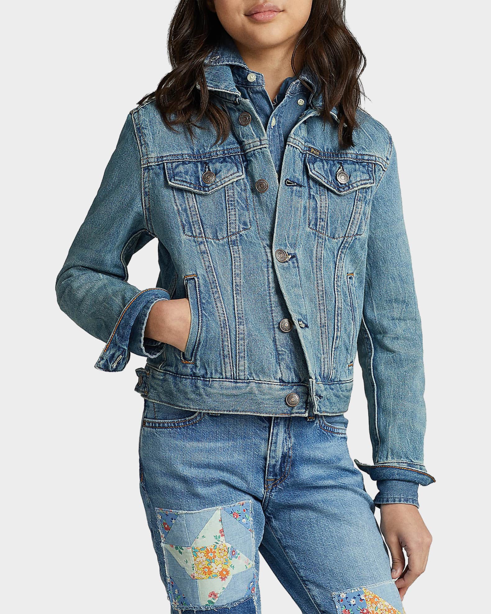 Ralph Lauren Girl's Denim Trucker Jacket, Size S-XL | Neiman Marcus