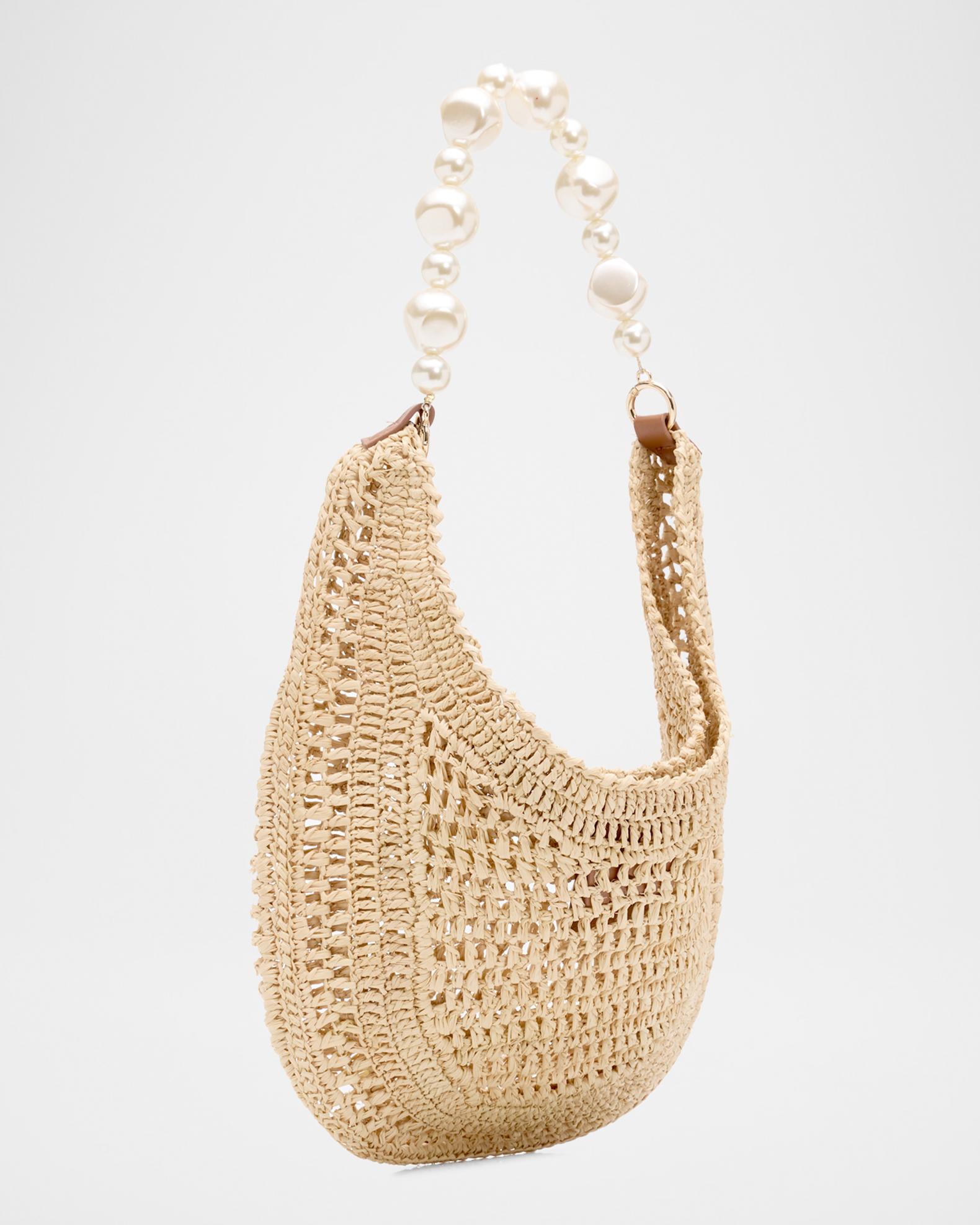 BTB Los Angeles Rae Pearly-Strap Crochet Raffia Hobo Bag | Neiman Marcus