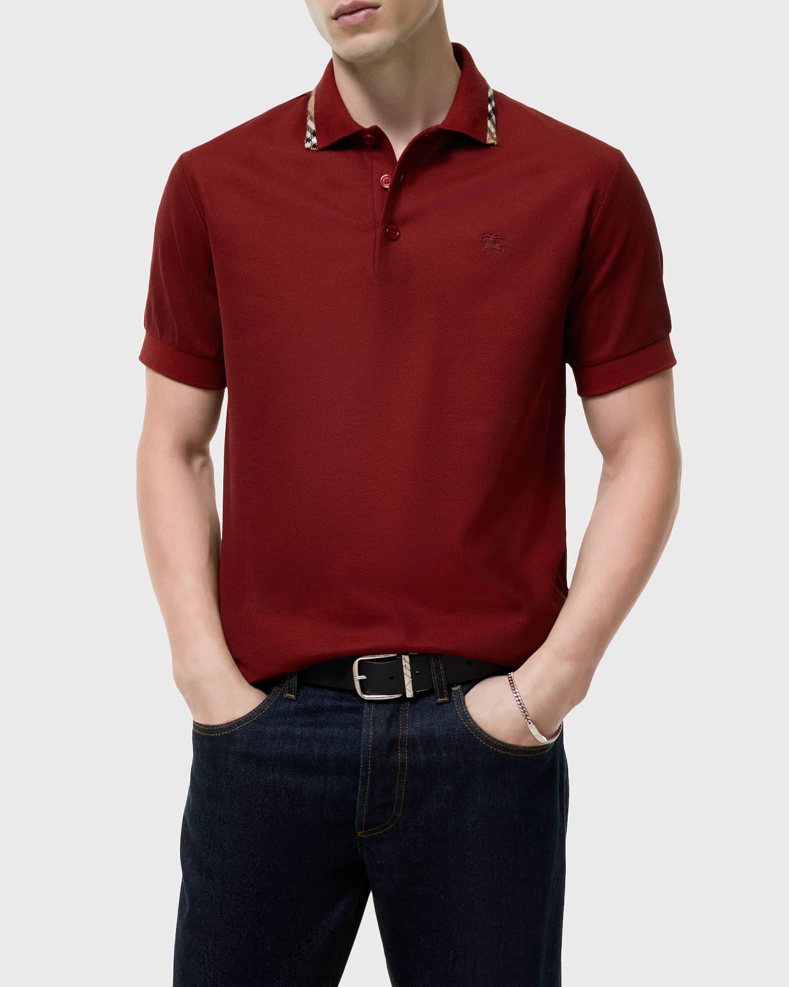 Burberry Men's Eddie Check-Trim Cotton Polo Shirt | Neiman Marcus