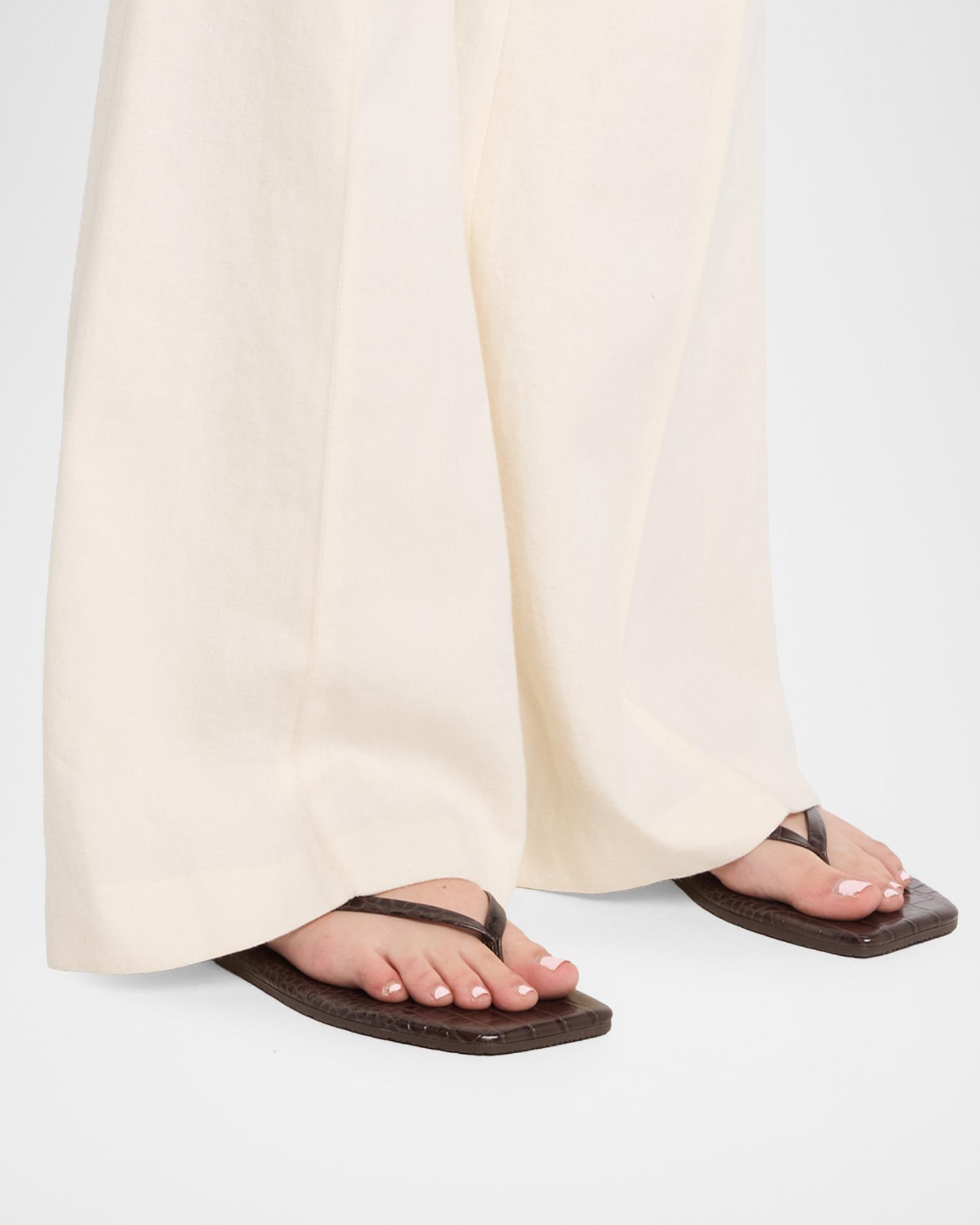 Lily Leather Square-Toe Thong Sandals | Neiman Marcus