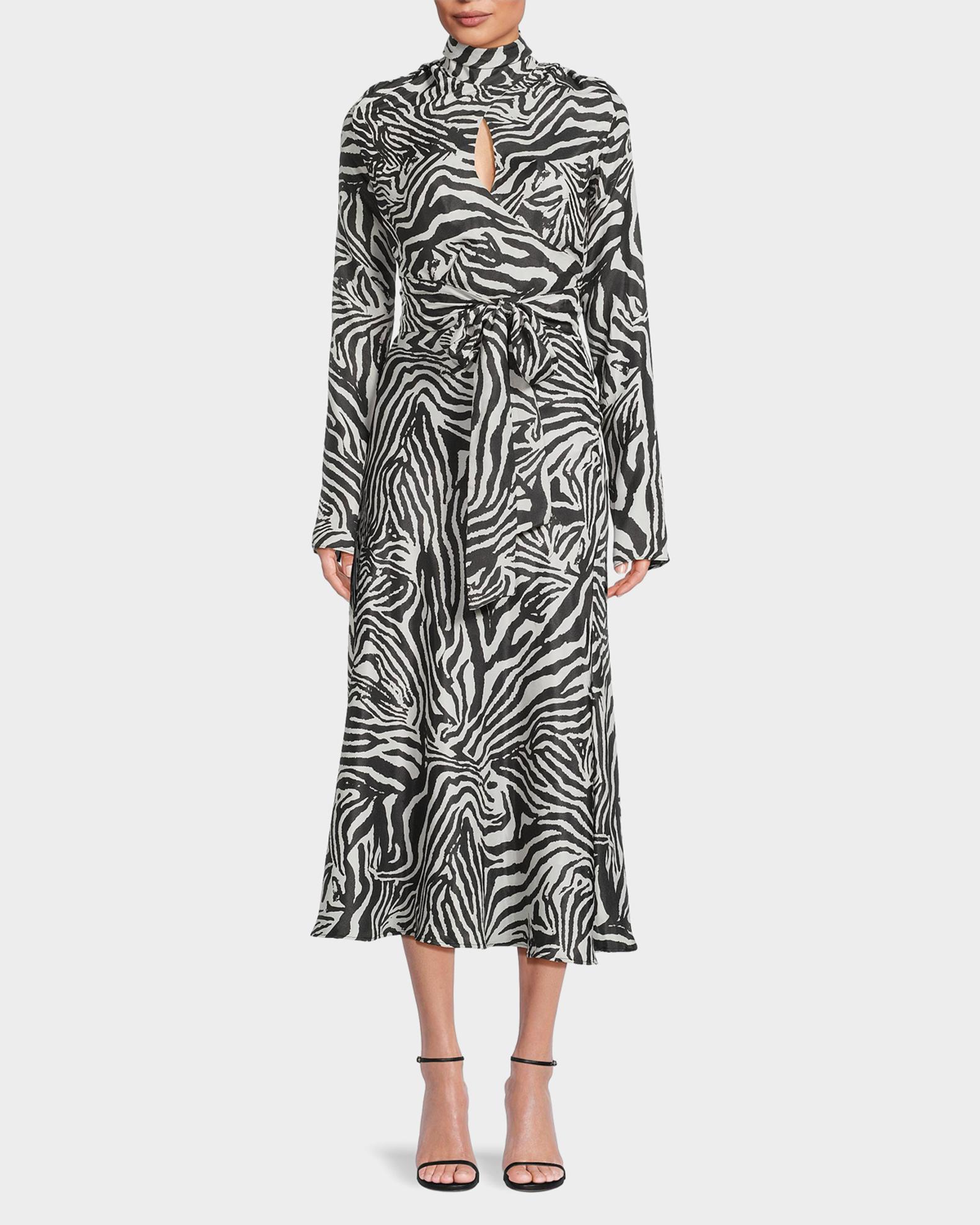 Undra Celeste Joi Zebra-Print Tie-Waist Midi Dress | Neiman Marcus