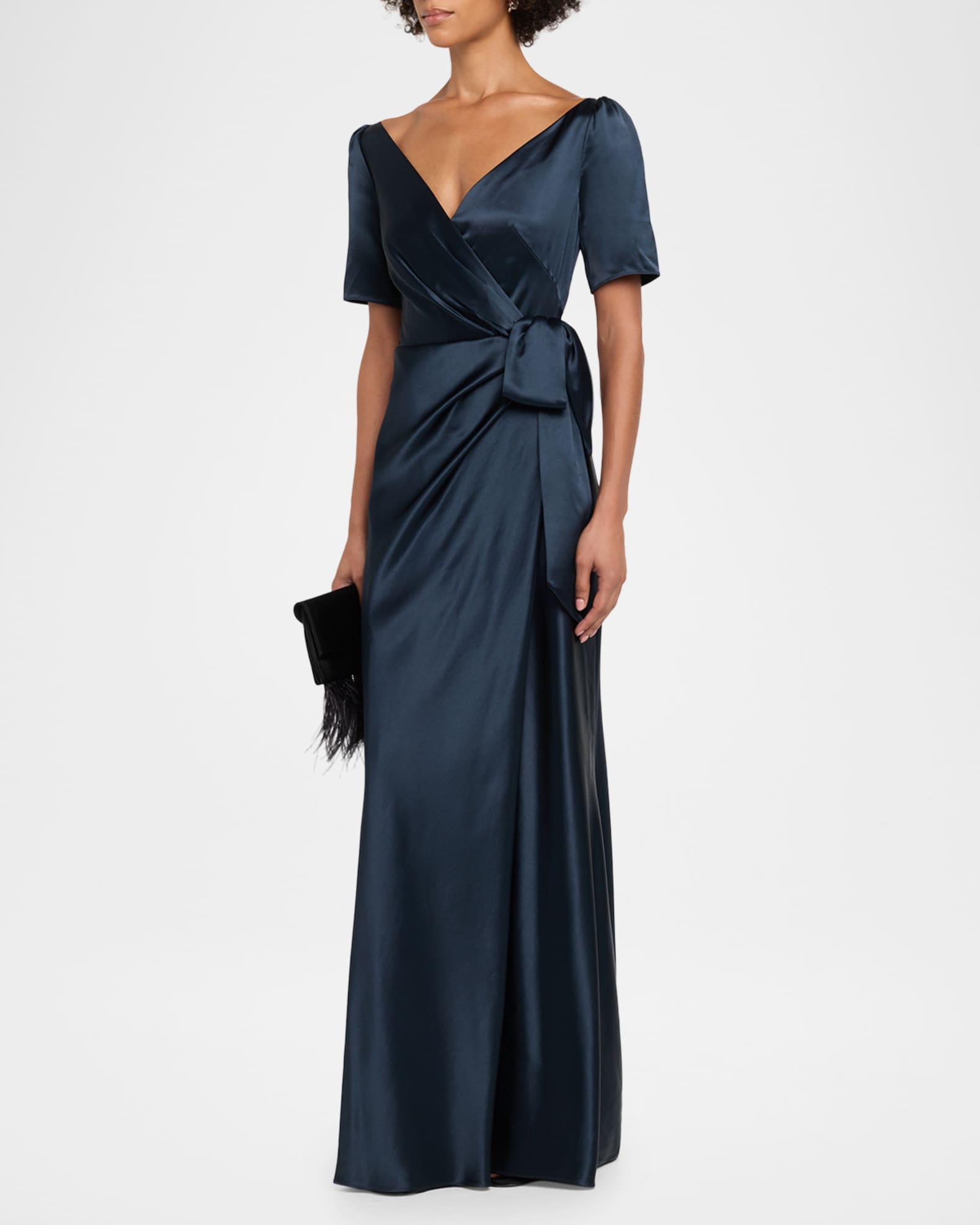 marilyn satin wrap midi dress Saloni Marilyn Silk Wrap Dress