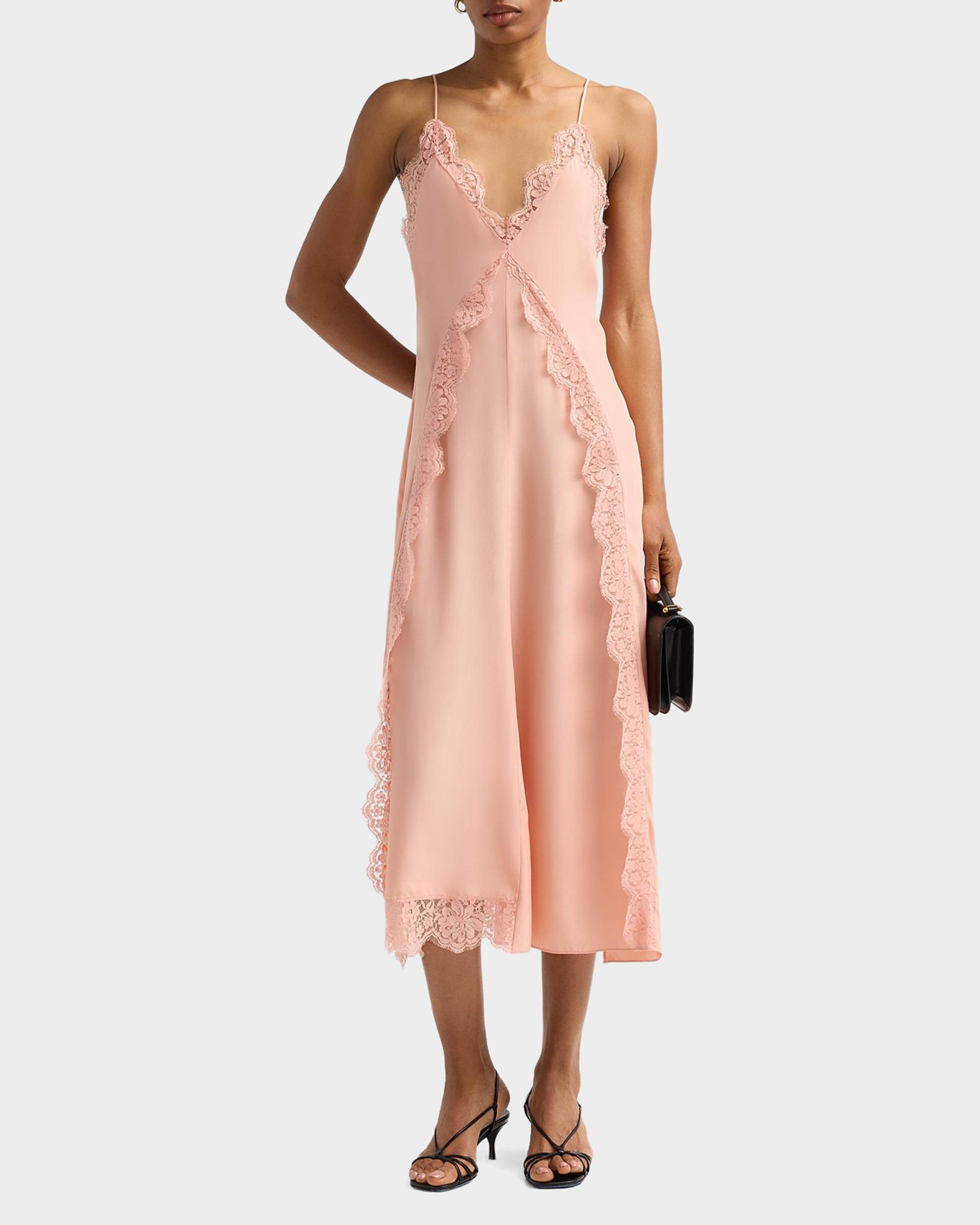 Stella McCartney Lace-Trim Silk V-Neck Midi Cami Dress | Neiman Marcus