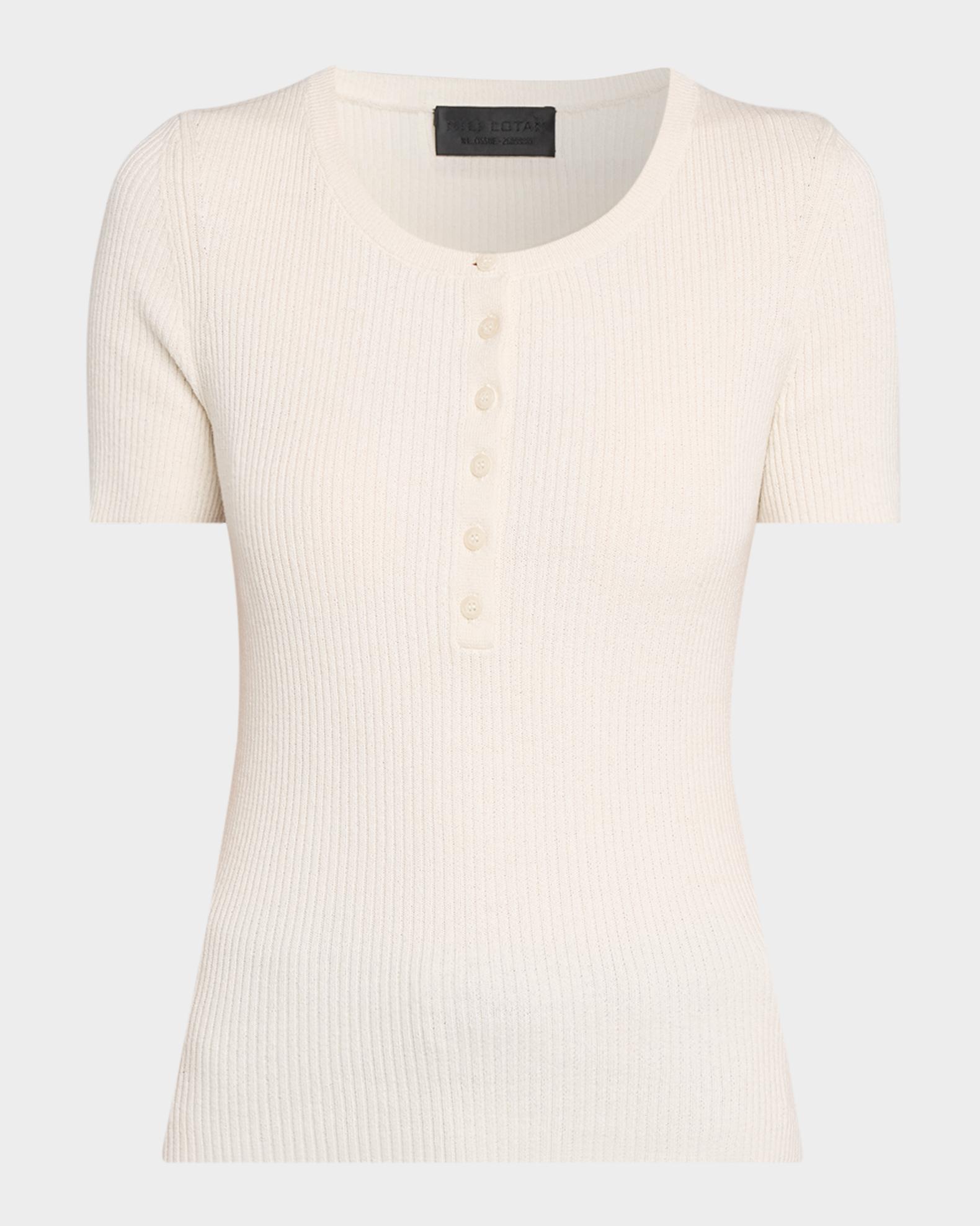 Nili Lotan Francene Short-Sleeve Rib Henley Sweater | Neiman Marcus