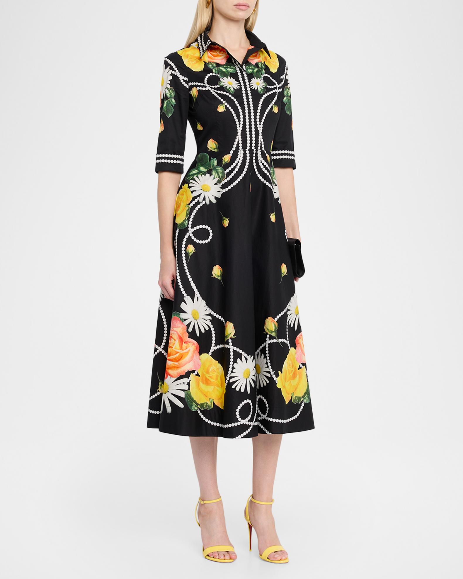 Rickie Freeman for Teri Jon Floral & Pearl-Print Cotton Midi Shirtdress ...