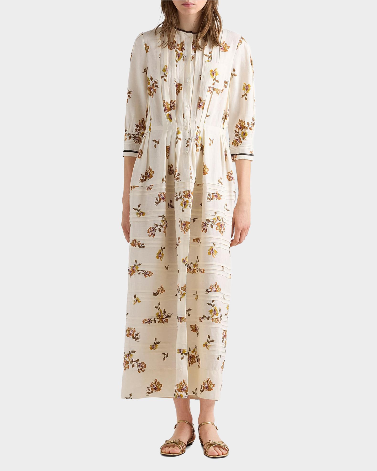 prada casual dresses Prada Long Floral-Print Linen Dress with Pintucks