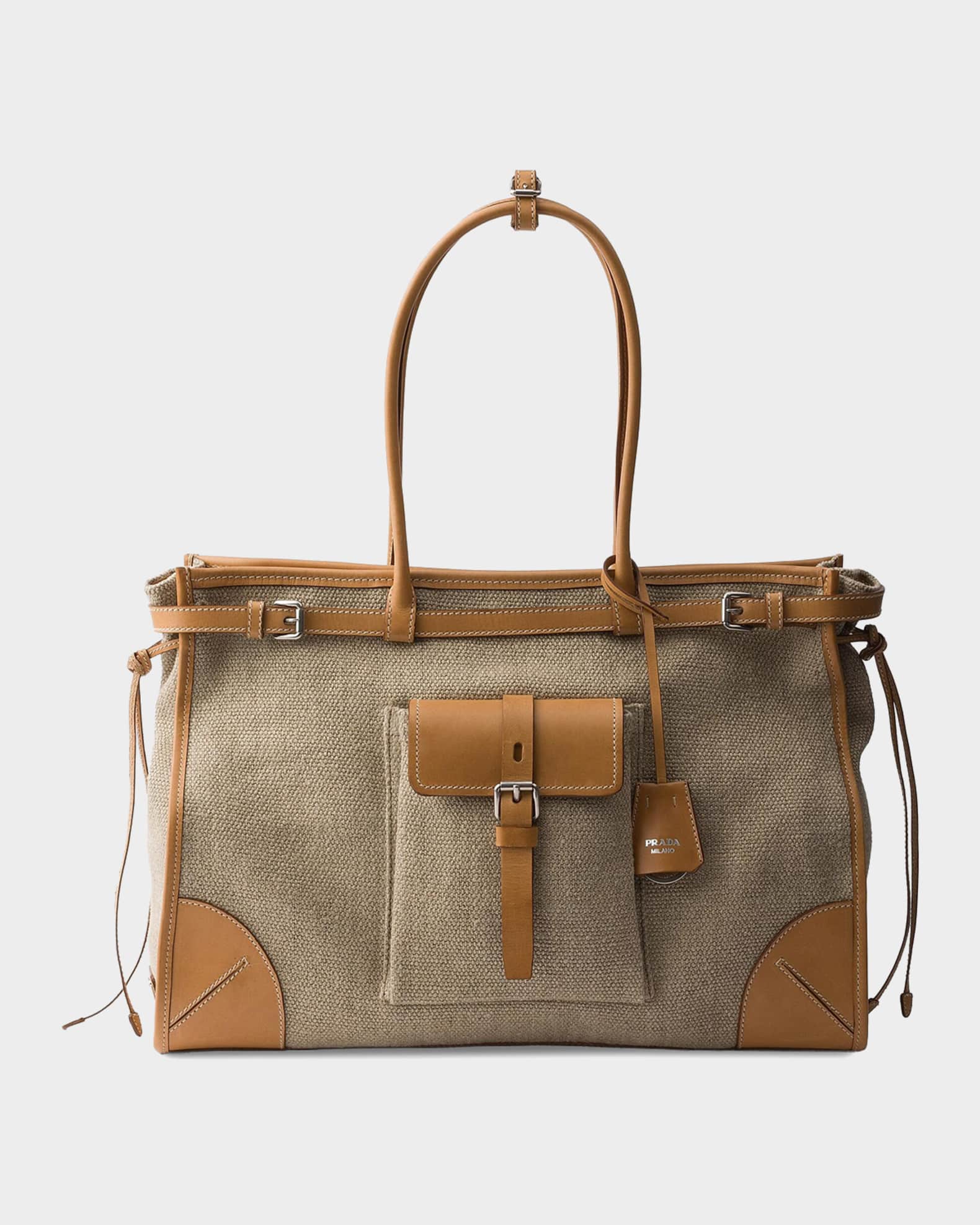 Prada Bonnie Linen and Leather Tote Bag | Neiman Marcus
