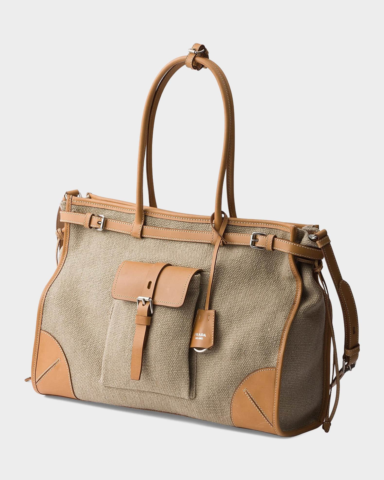 Prada Bonnie Linen and Leather Tote Bag | Neiman Marcus