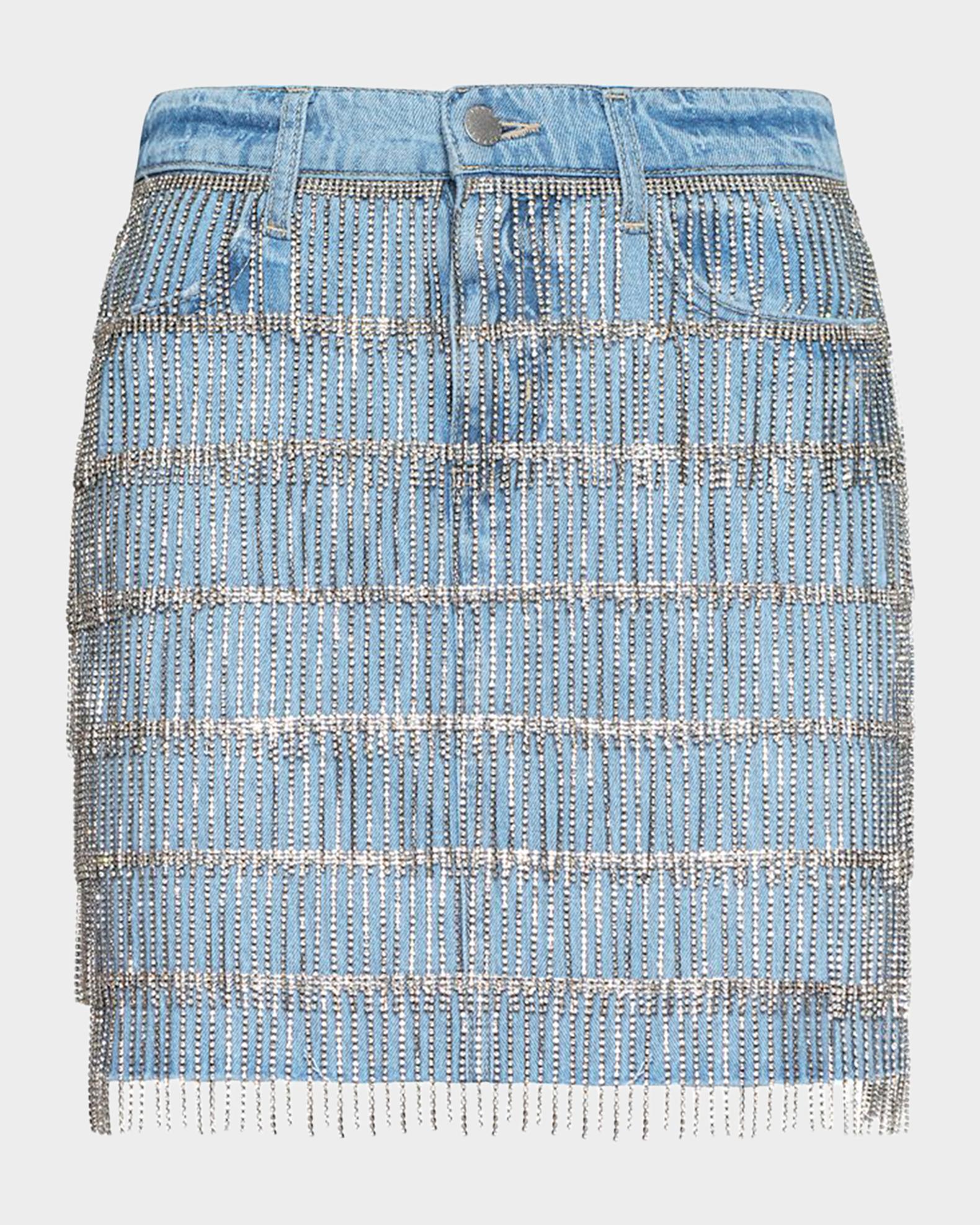 L'AGENCE Jolene Crystal-Embellished Denim Mini Skirt | Neiman Marcus
