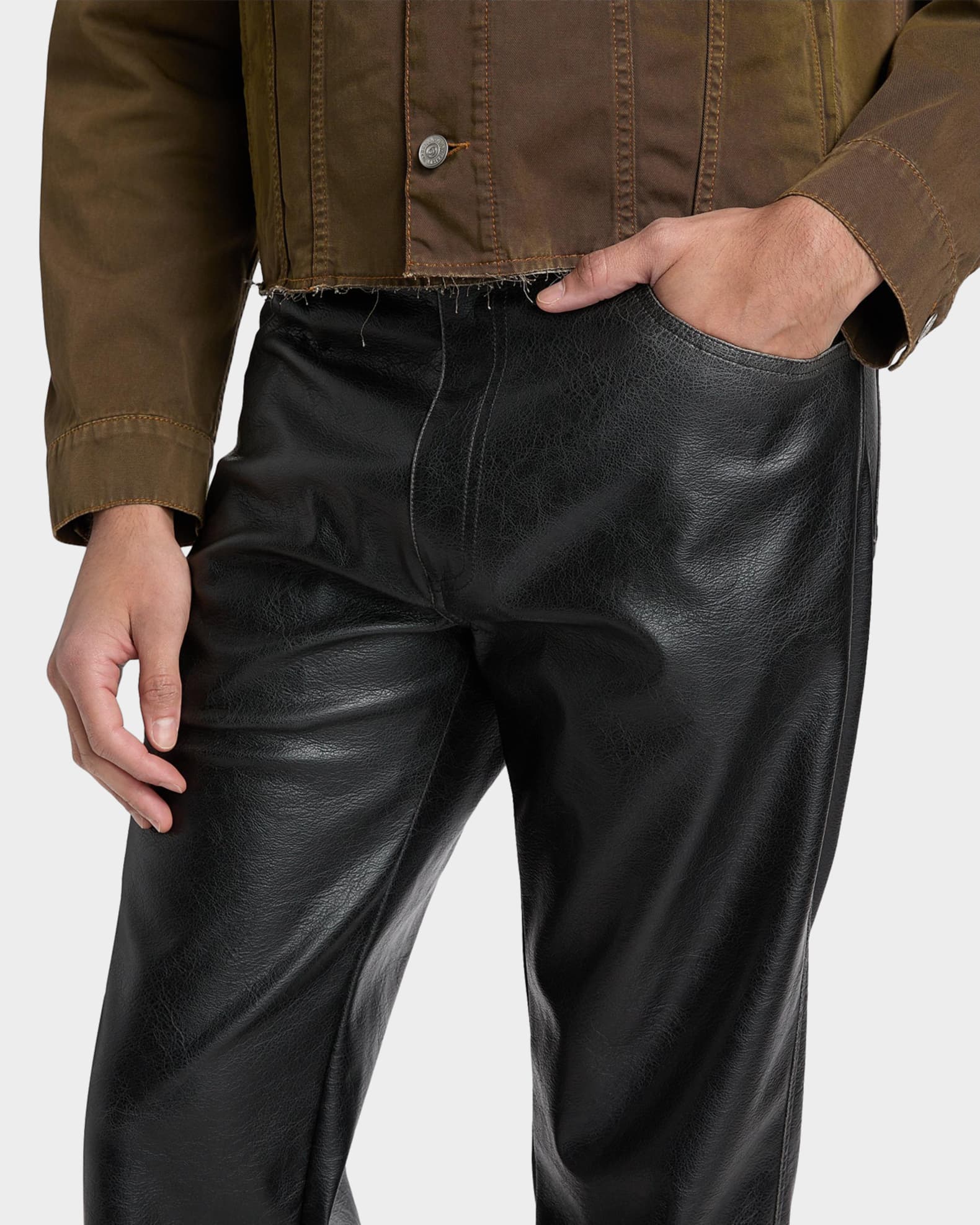 Maison Margiela Men's Faux-Leather Straight-Leg Pants | Neiman Marcus