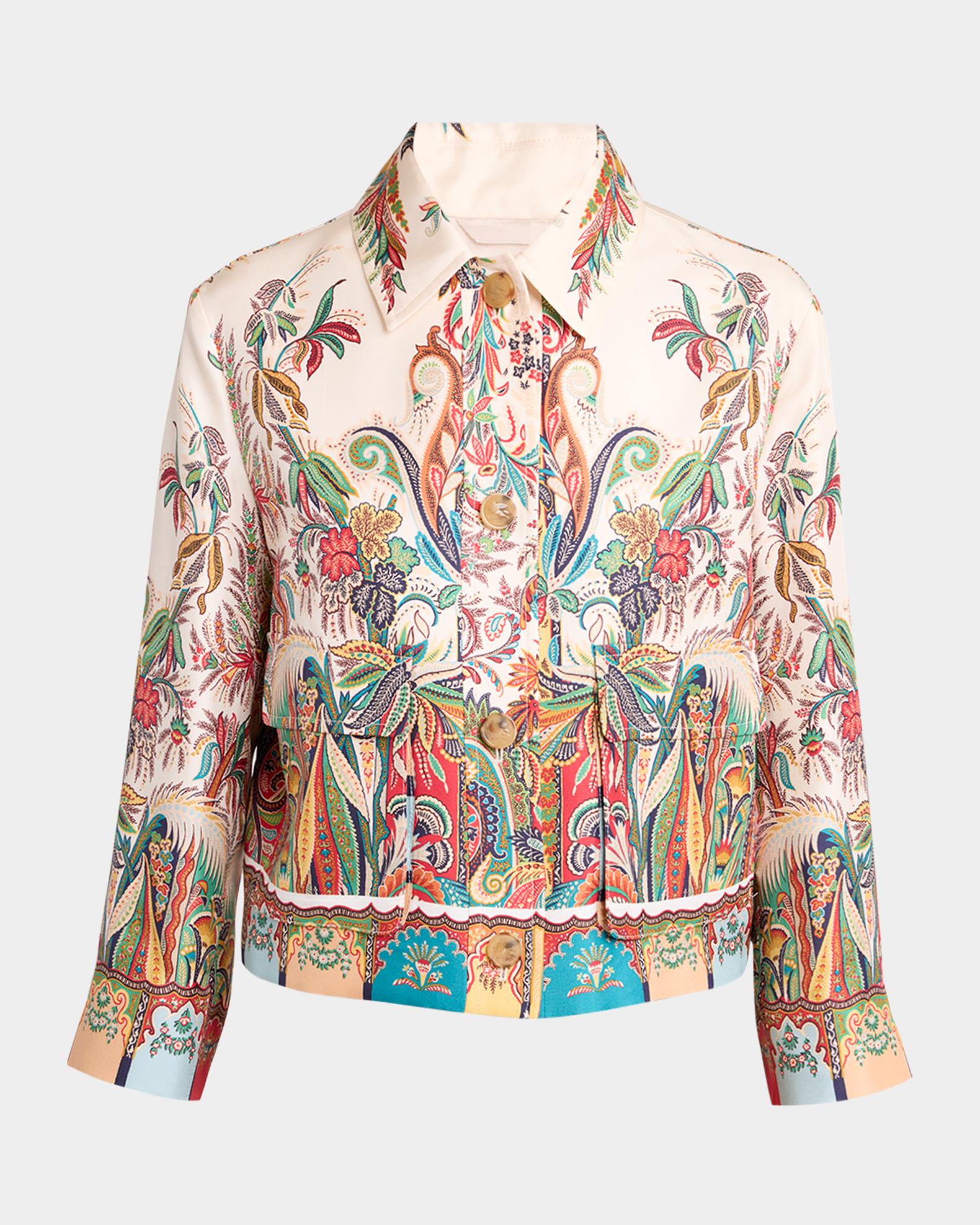ETRO 花柄 クロップドジャケット　サイズ38 Etro Paisley-Print Silk Cropped Jacket | Neiman Marcus