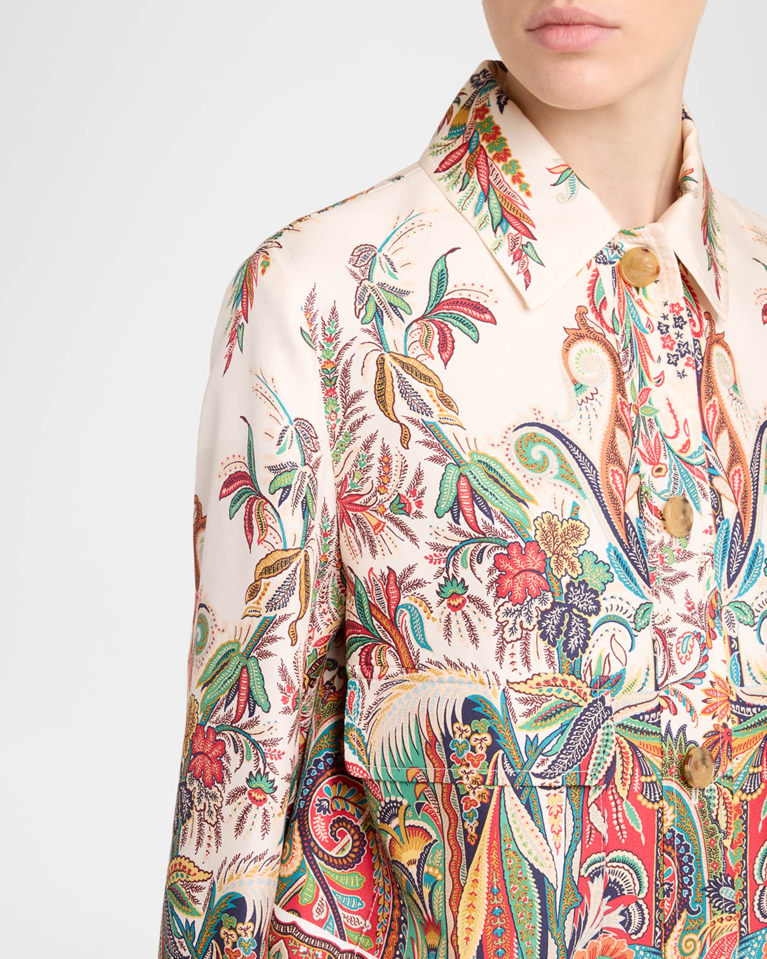 Etro Paisley-Print Silk Cropped Jacket | Neiman Marcus