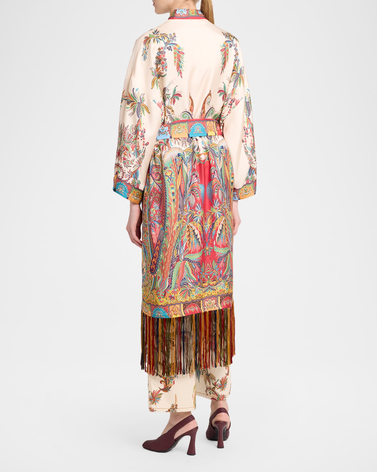 Etro Belted Paisley Silk Fringed Dustcoat | Neiman Marcus