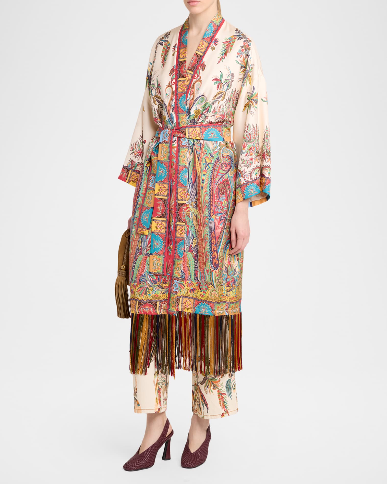 Etro Belted Paisley Silk Fringed Dustcoat | Neiman Marcus