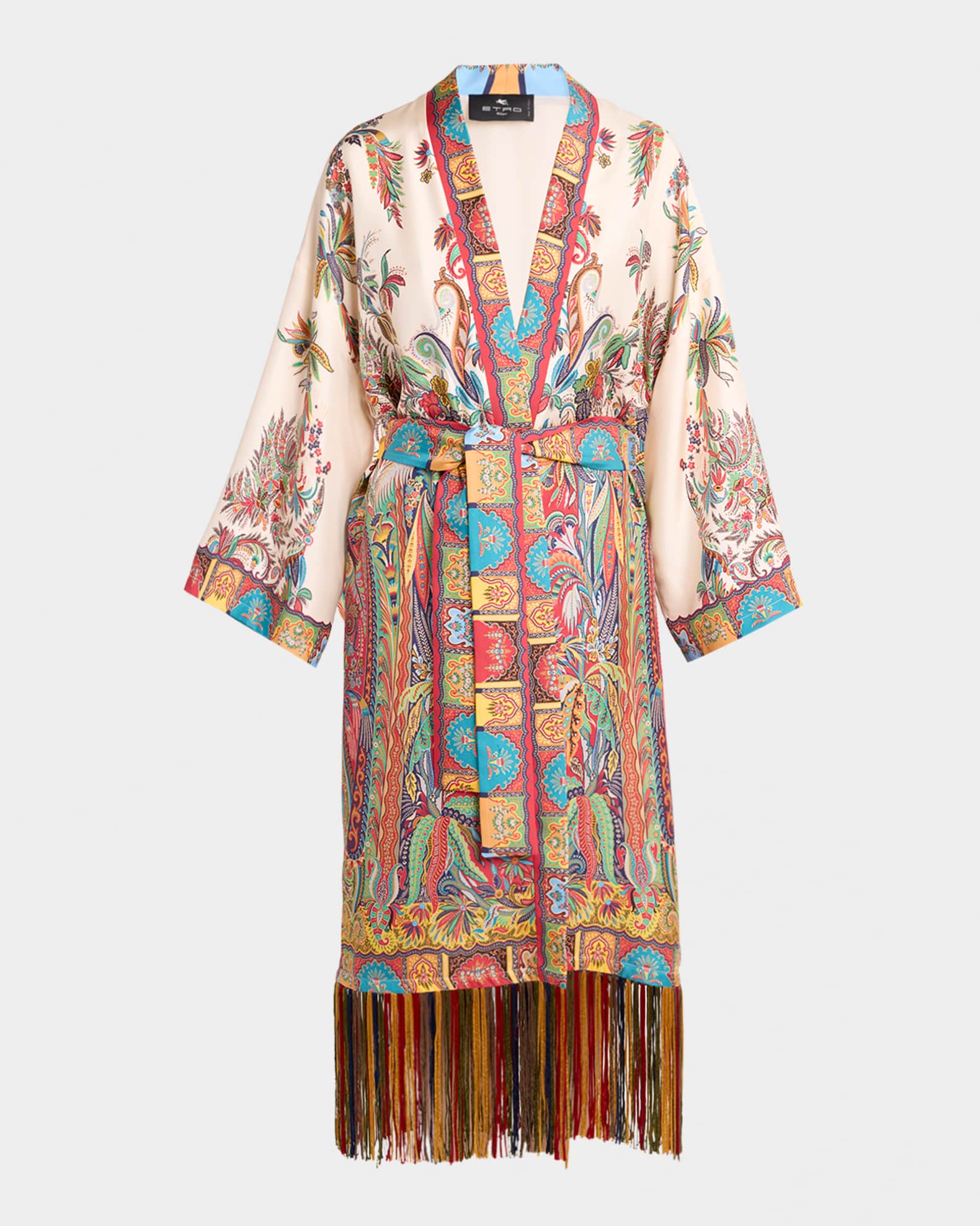 ETRO ペイズリーモノグラムコート BRN/F Etro Belted Paisley Silk Fringed Dustcoat | Neiman Marcus
