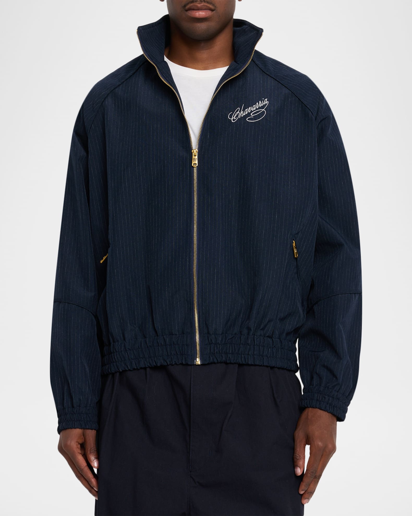 Willy Chavarria Men's Ruff Rider Pinstripe Track Jacket | Neiman