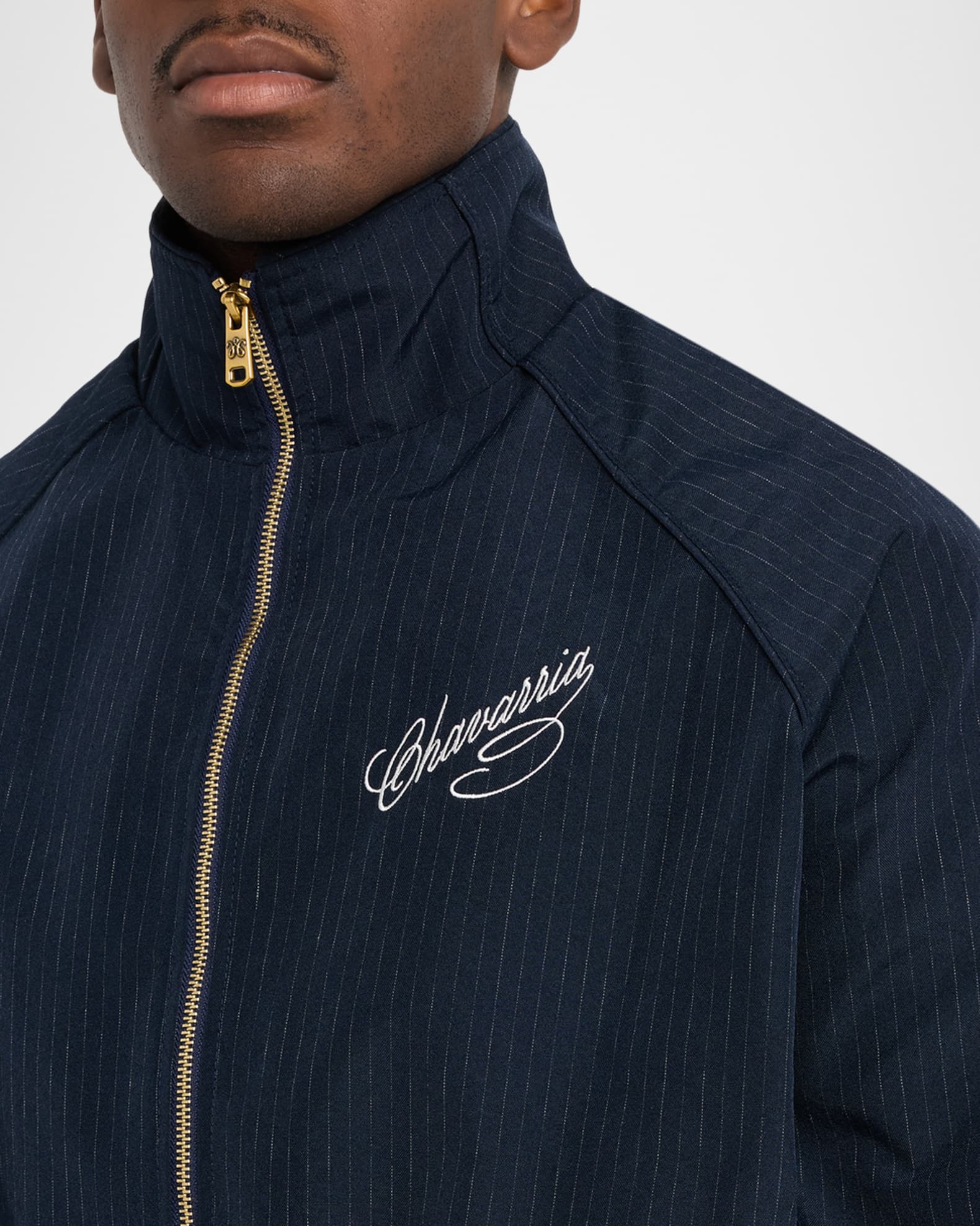 Willy Chavarria Men's Ruff Rider Pinstripe Track Jacket | Neiman