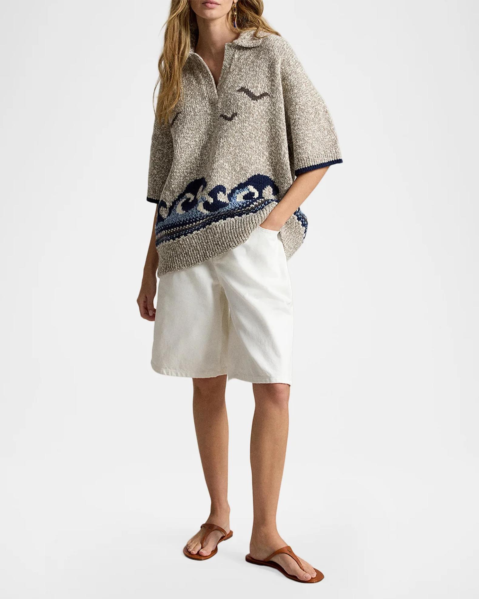 Polo Ralph Lauren Wave-Motif Wool-Blend Sweater | Neiman Marcus