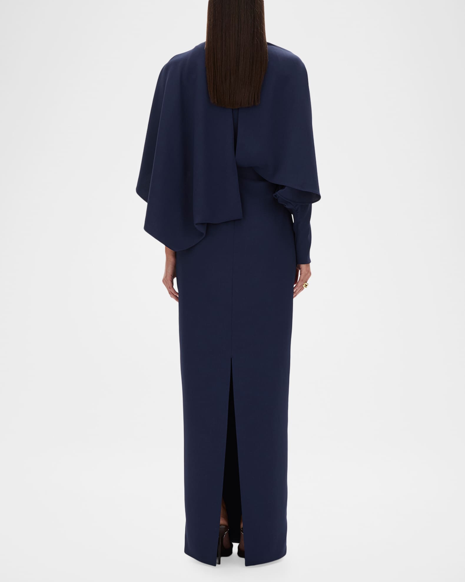 rachel gilbert long sleeve dress Amaris CAPE GOWN NAVY / 3