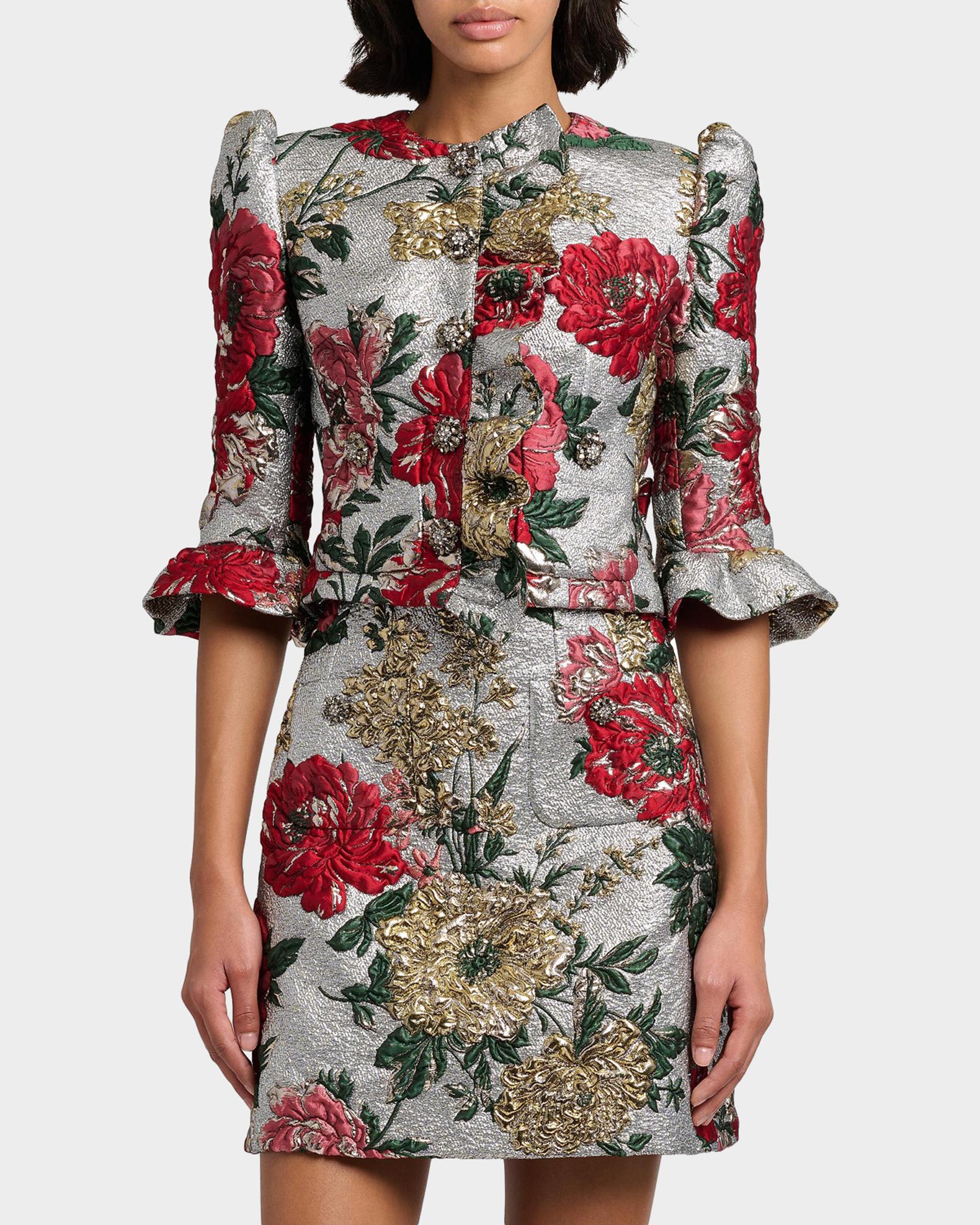 Dolce&Gabbana Metallic Floral Brocade Ruffle Crop Jacket | Neiman Marcus