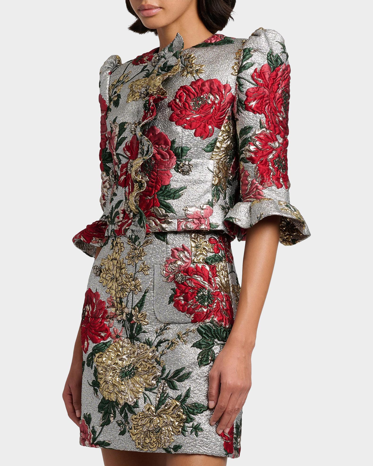 Dolce&Gabbana Metallic Floral Brocade Ruffle Crop Jacket | Neiman Marcus