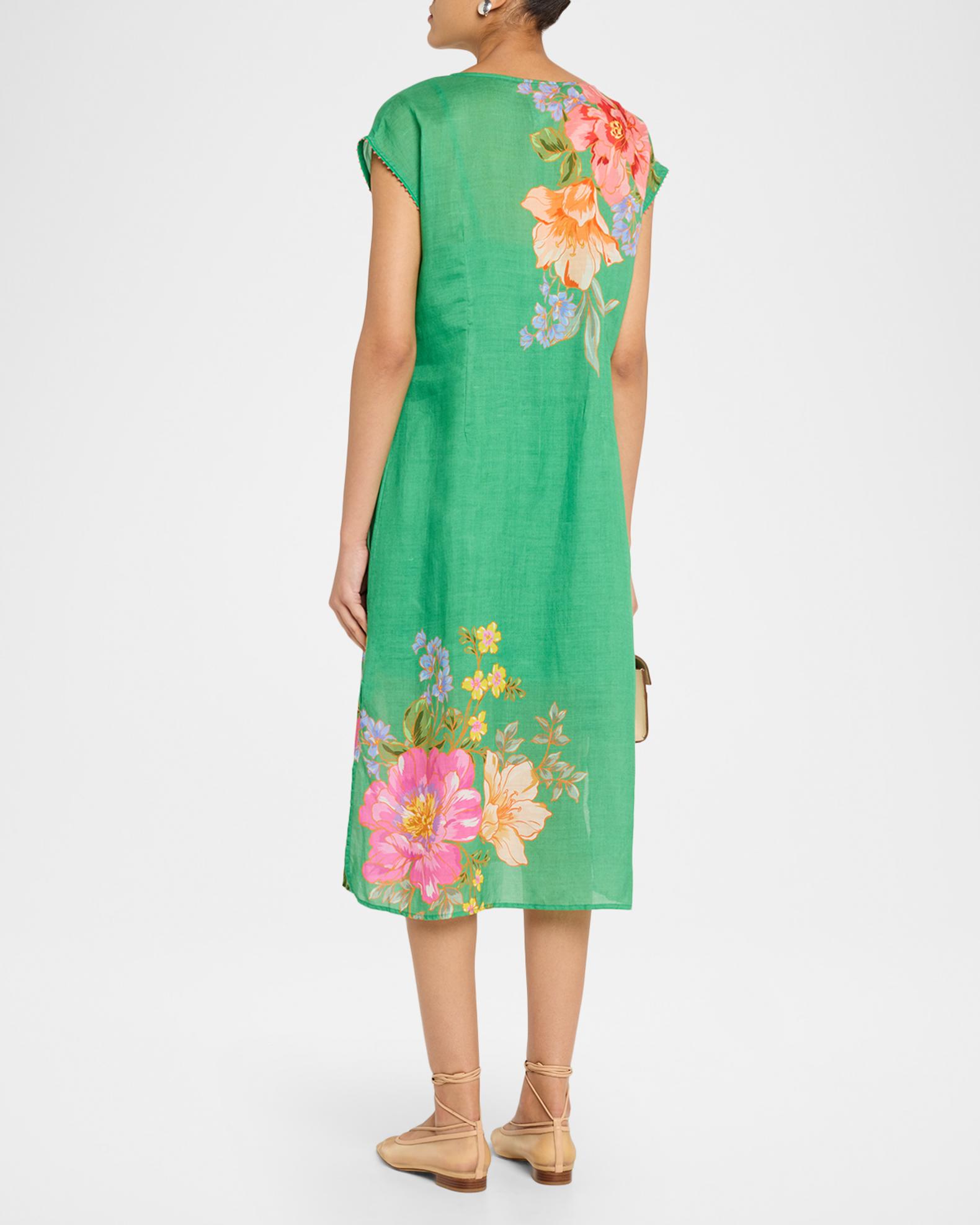 Johnny Was Women's Side Slit Shift Dress in Green, Size XS, Floral