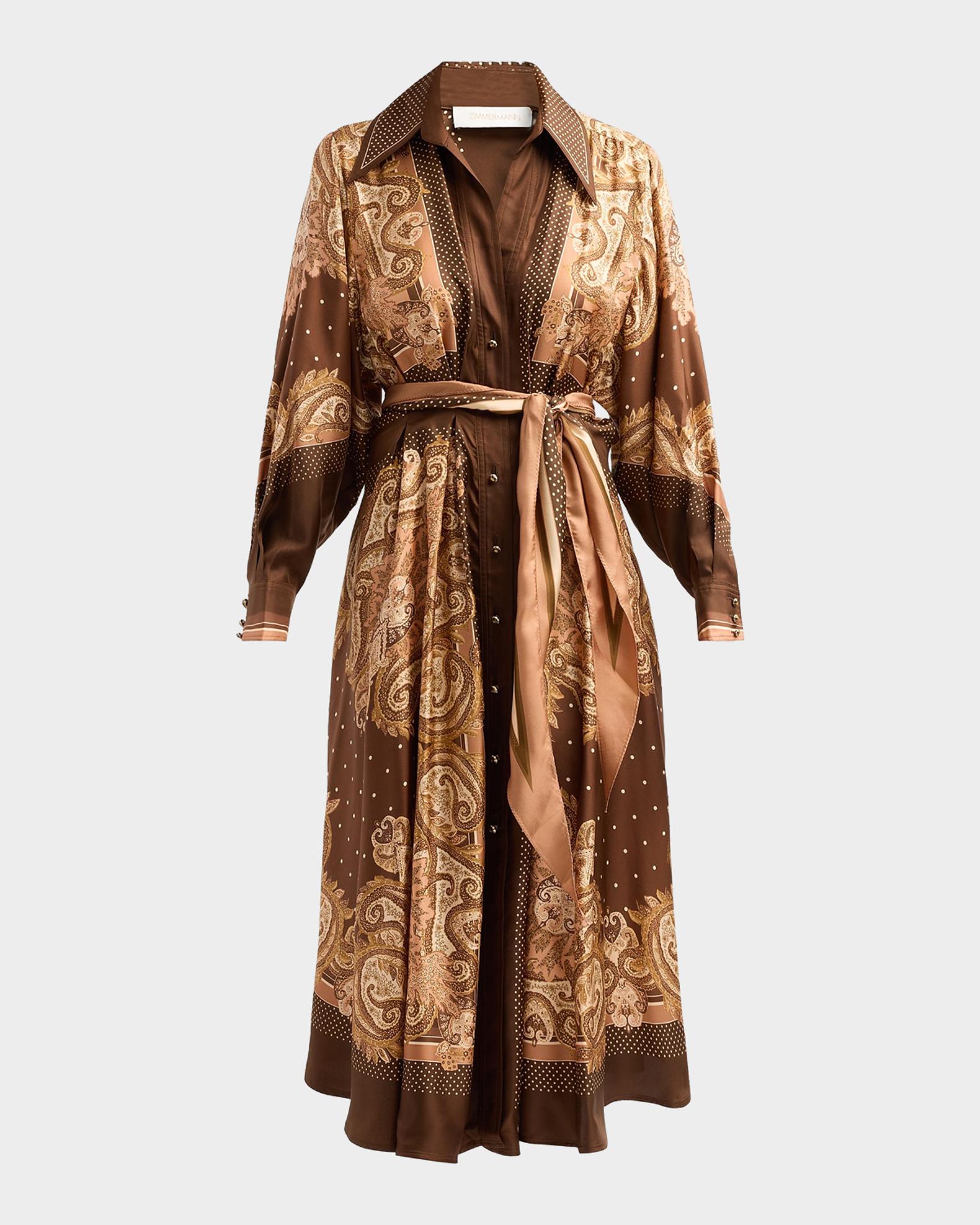 Luna Silk Tie-Waist Midi Shirtdress