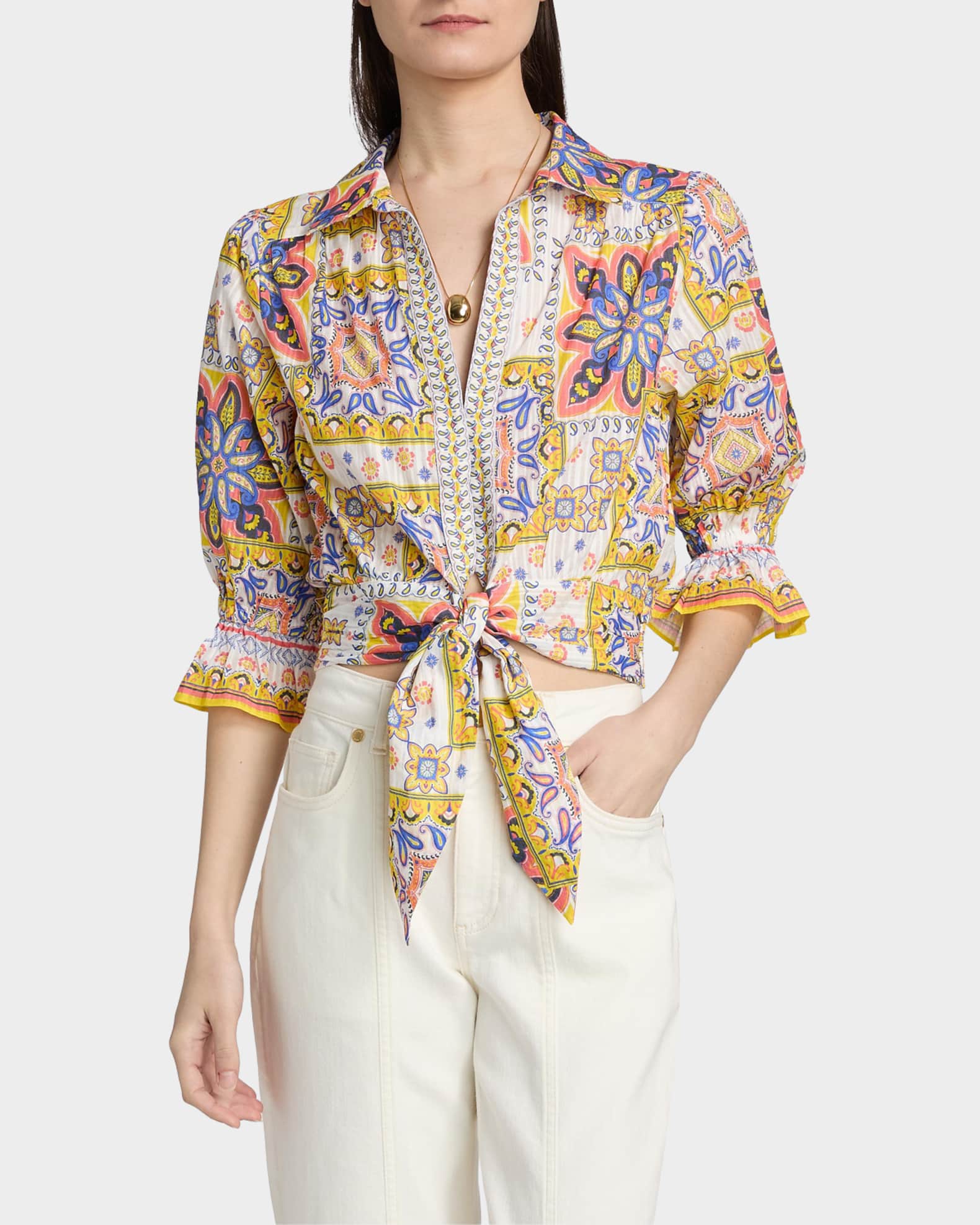 Ramy Brook Zola Printed Cotton Crop Top | Neiman Marcus