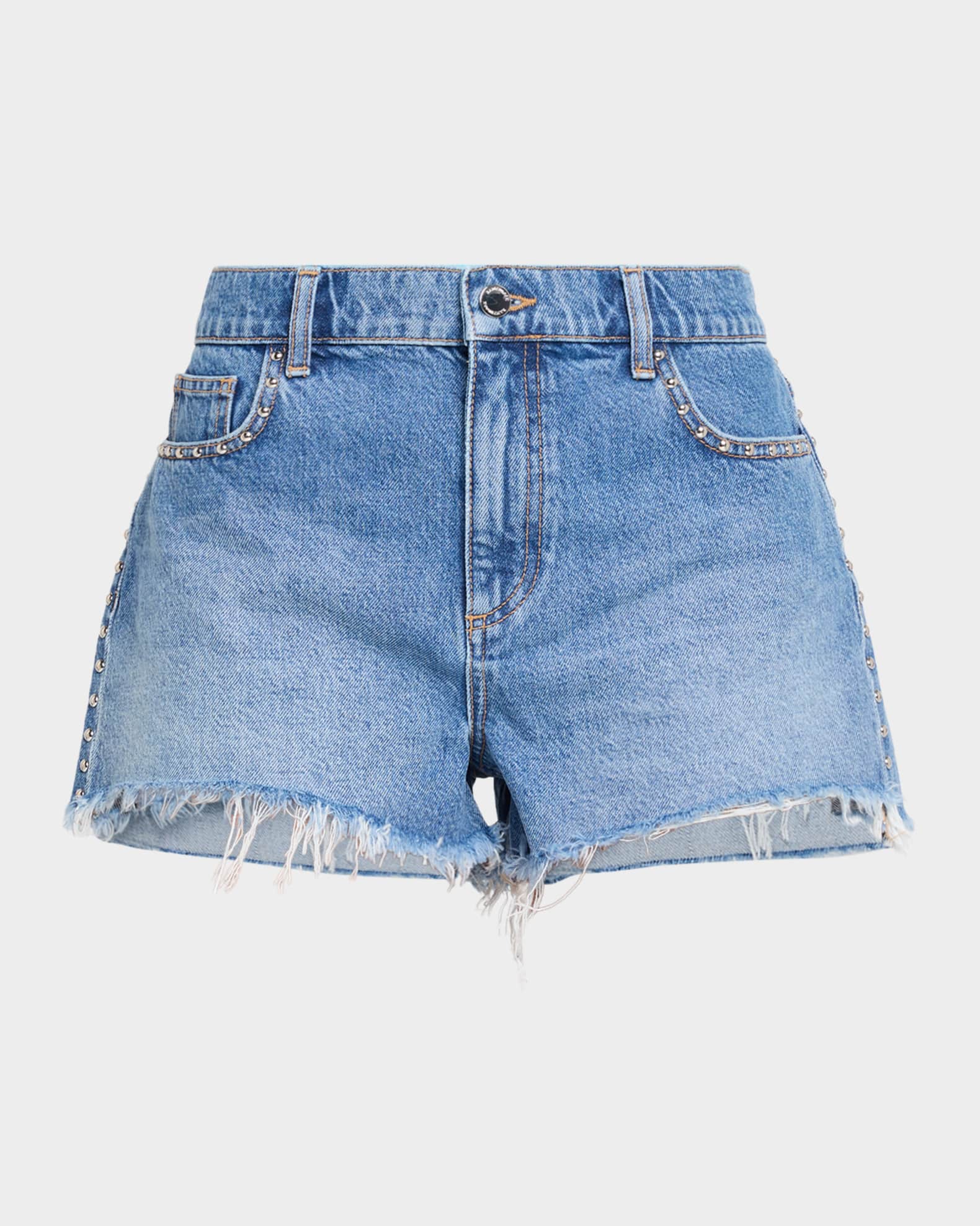 Ramy Brook Briar Studded Denim Shorts | Neiman Marcus
