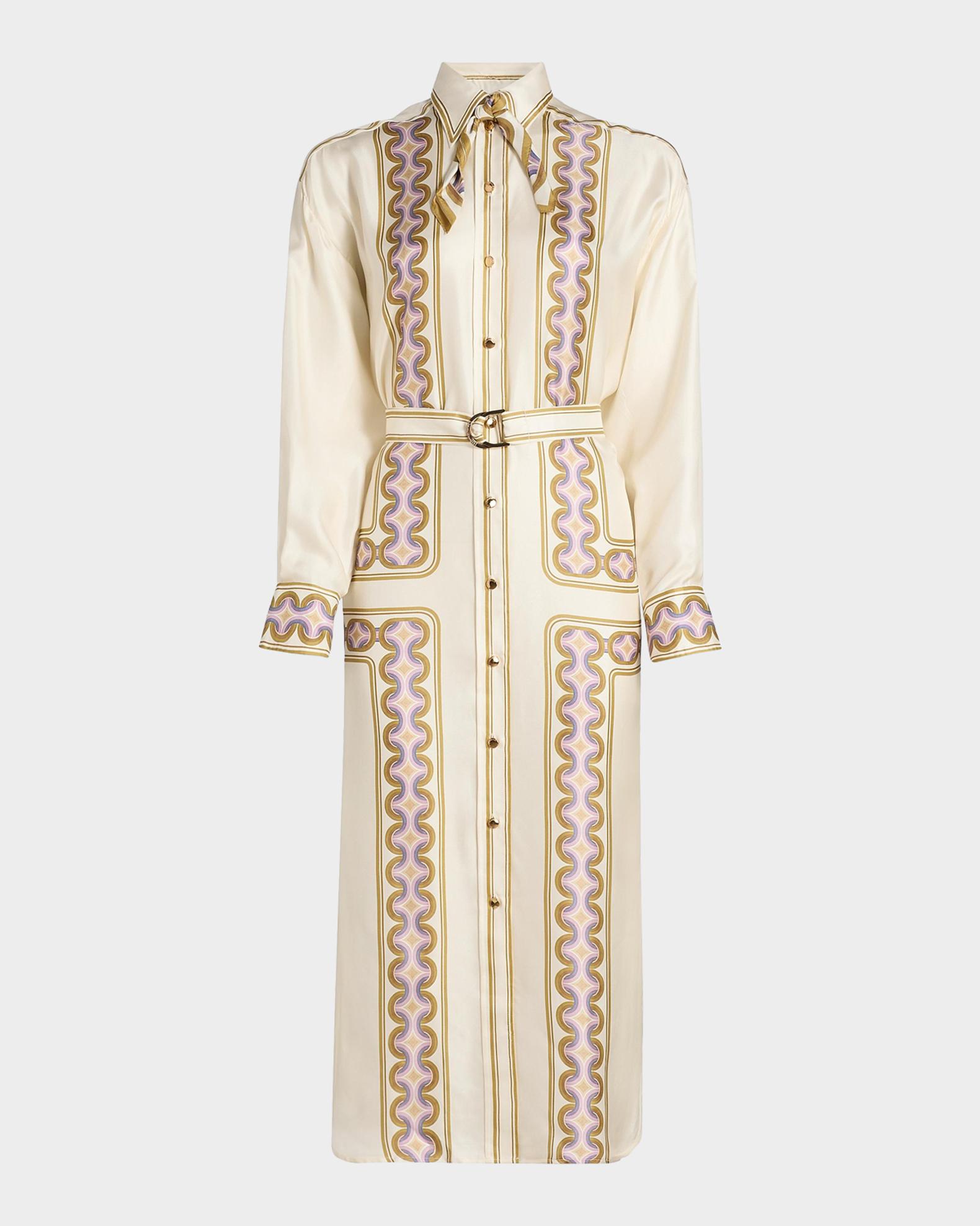 zimmermann golden buttoned midi dress Luna Retro Print Silk Shirtdress, Retro Geo, Women's, 4 off  shoulder dress