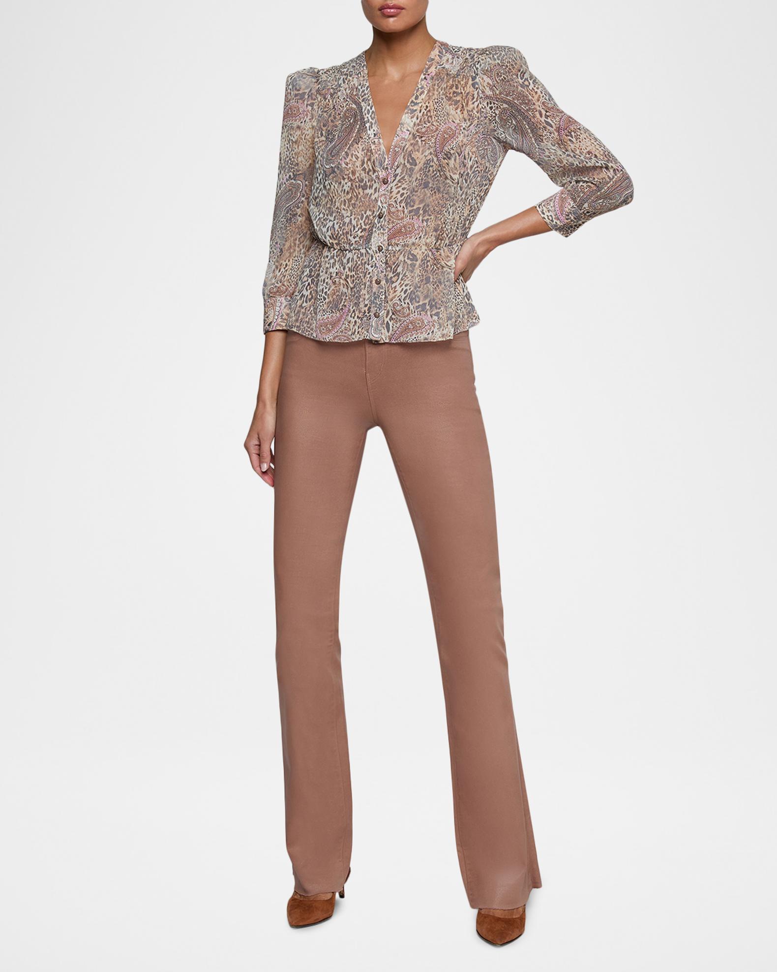 L'AGENCE Suri Animal-Print Ruffled Shirt | Neiman Marcus