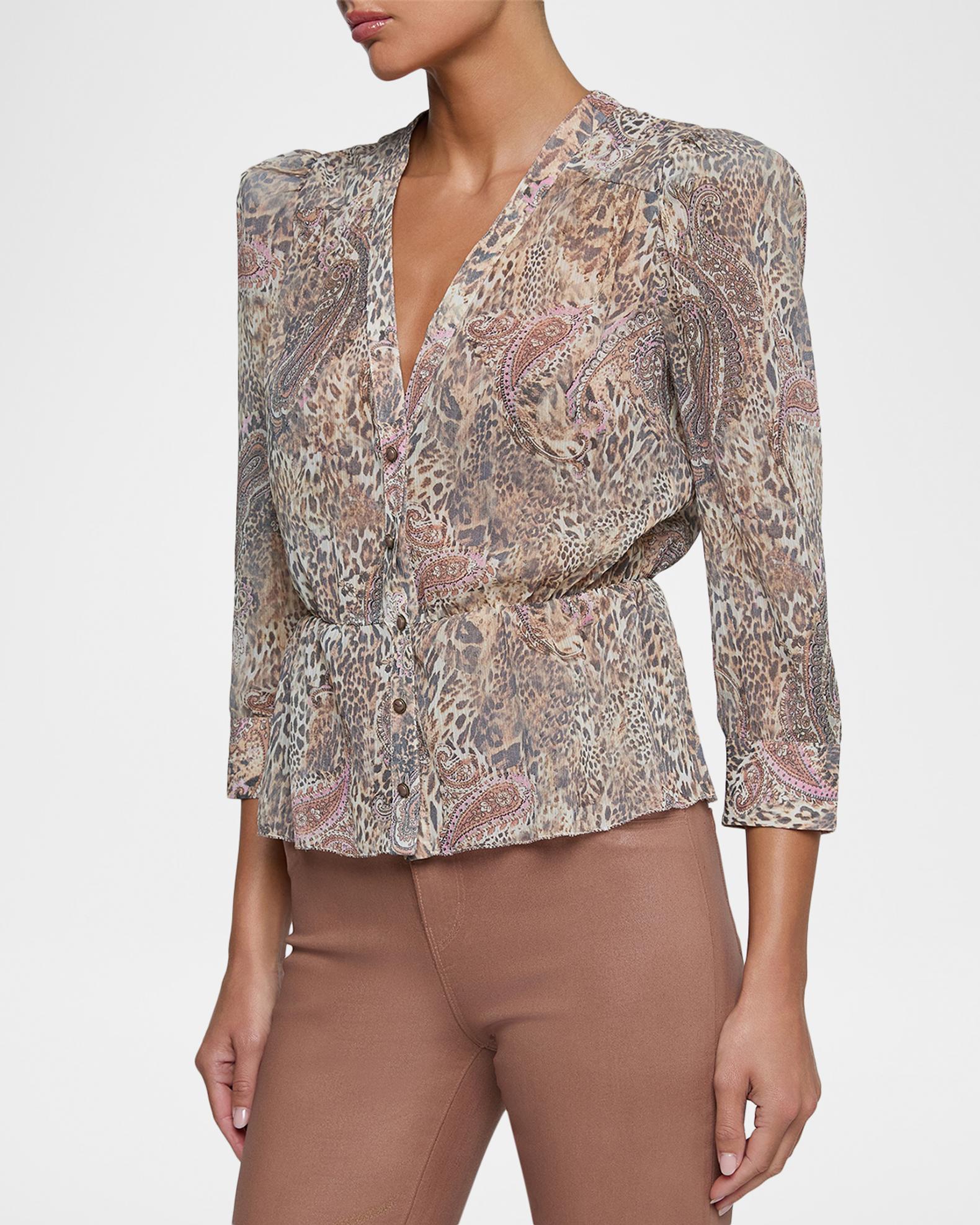 L'AGENCE Suri Animal-Print Ruffled Shirt | Neiman Marcus