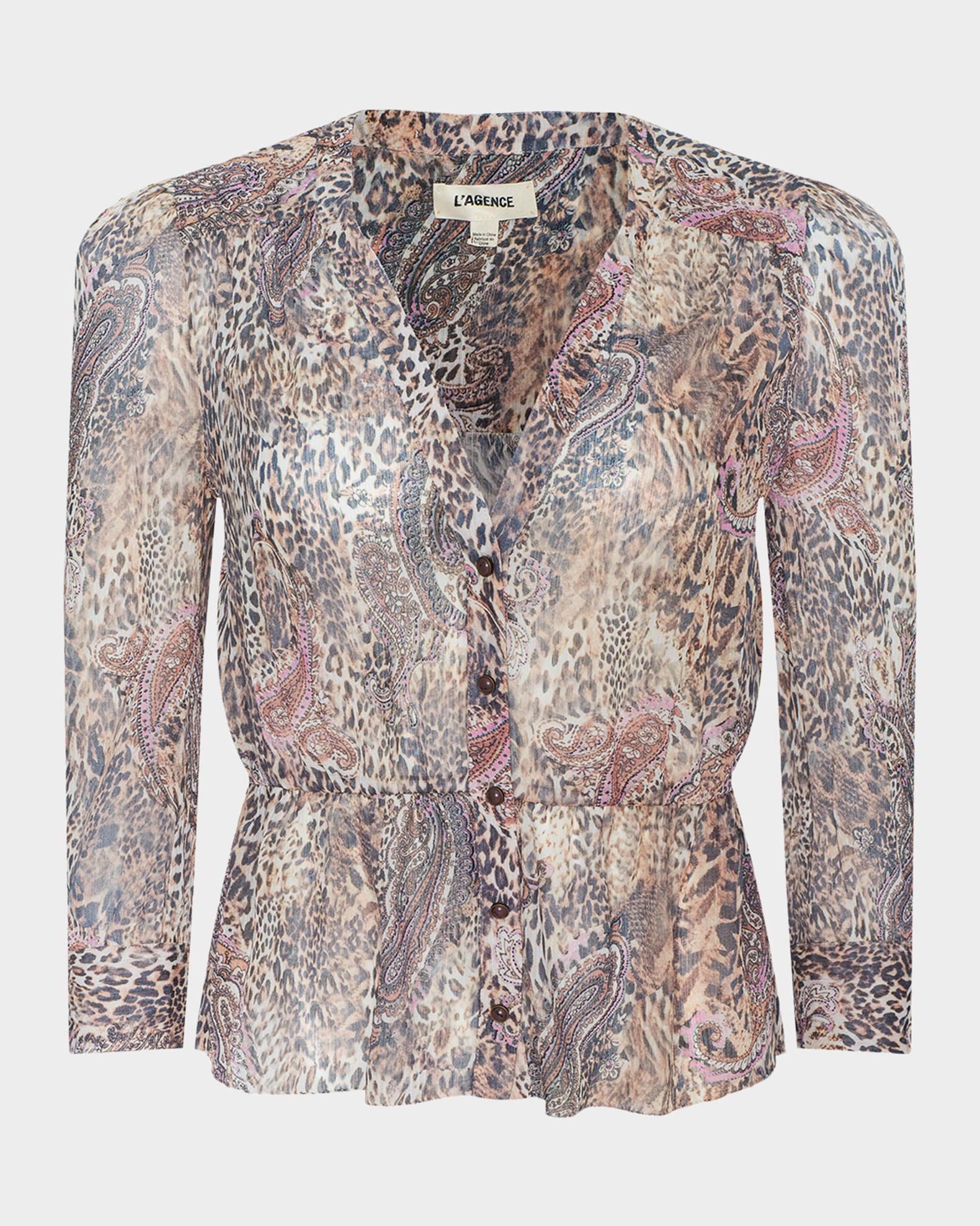 L'AGENCE Suri Animal-Print Ruffled Shirt | Neiman Marcus