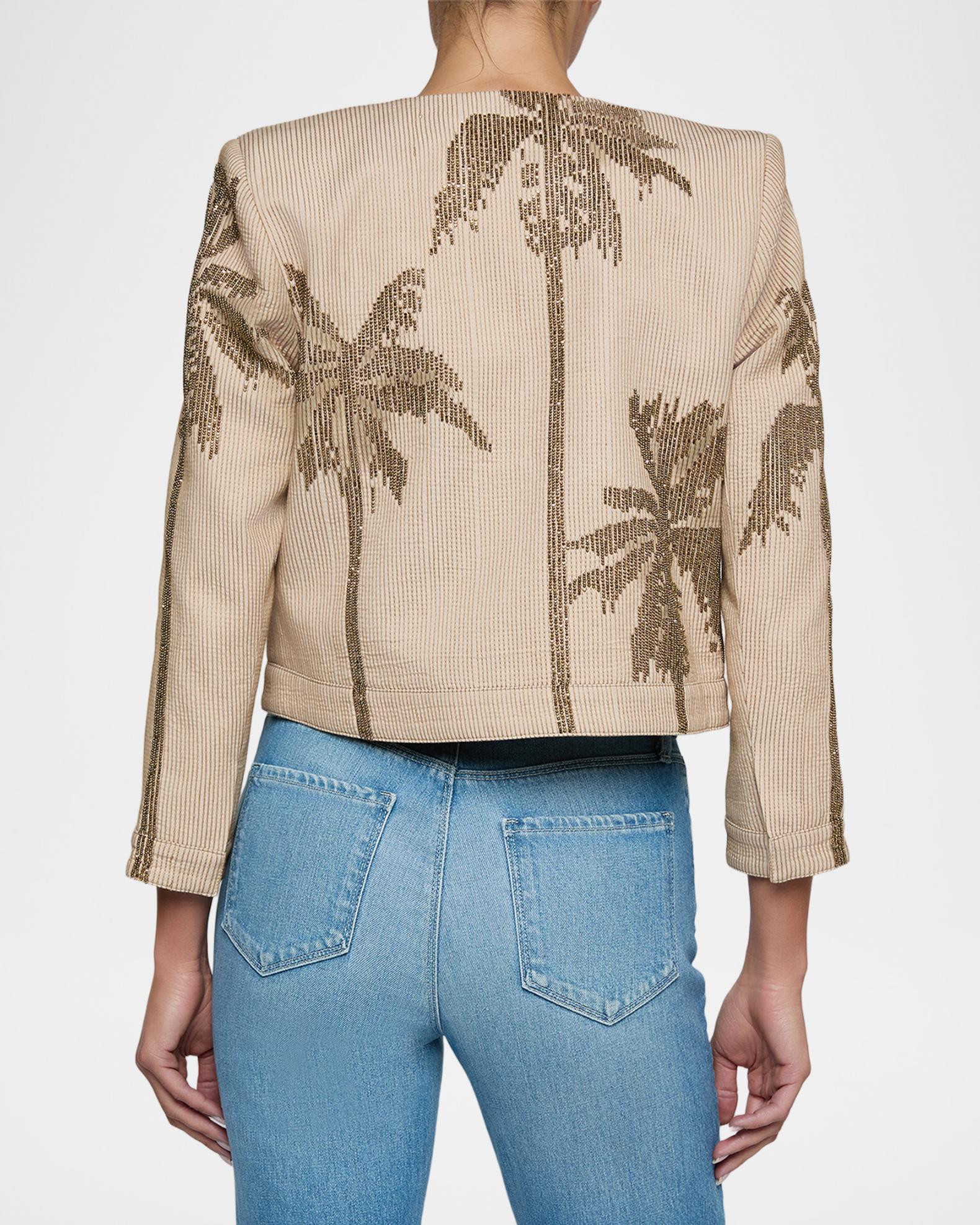 L'AGENCE Lian Palm Tree Beaded Crop Jacket | Neiman Marcus