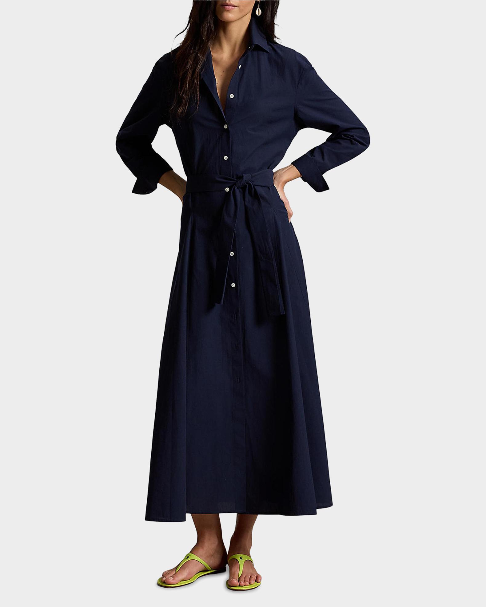 Polo Ralph Lauren Pleated Cotton Canvas Midi Shirtdress | Neiman