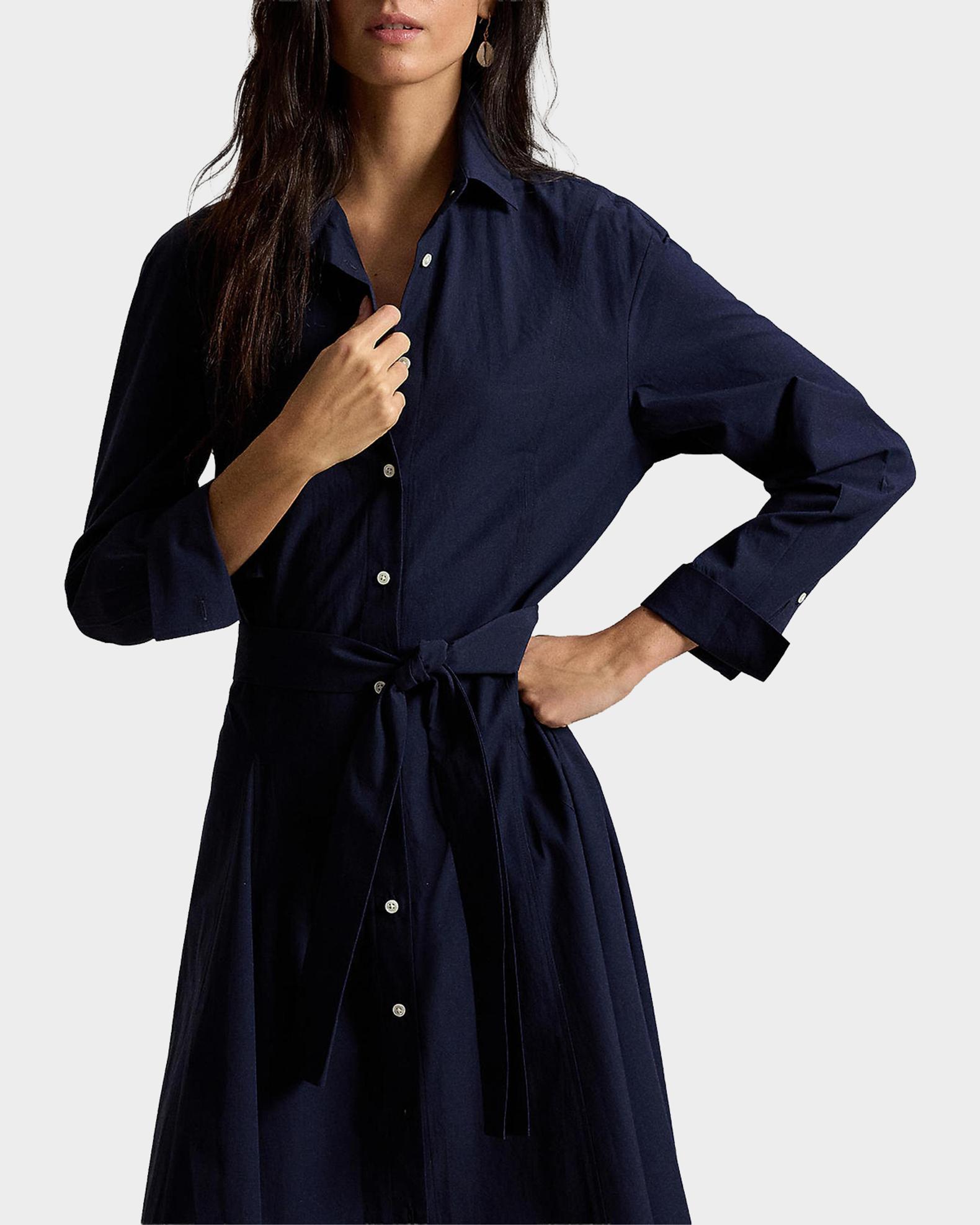 Polo Ralph Lauren Pleated Cotton Canvas Midi Shirtdress | Neiman