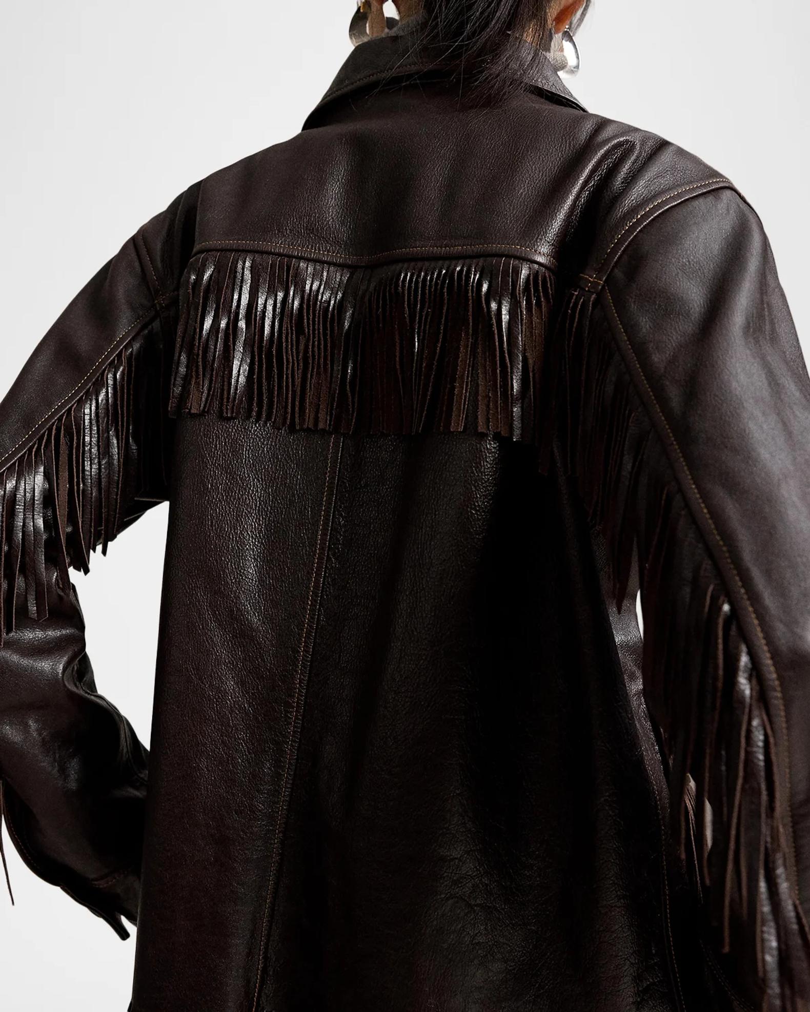 Polo Ralph Lauren Fringed Leather Button-Front Jacket | Neiman Marcus