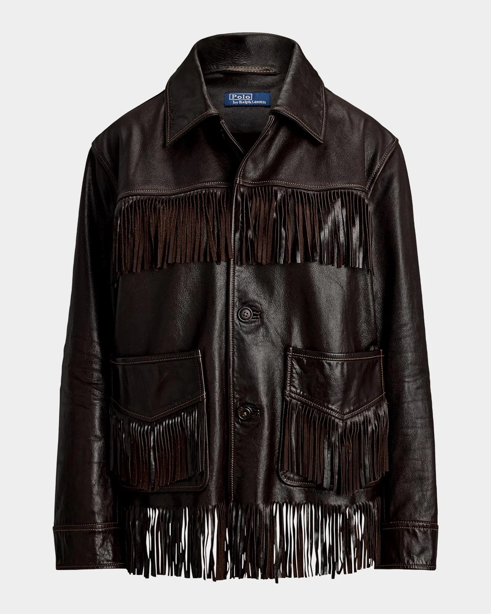 Polo Ralph Lauren Fringed Leather Button-Front Jacket | Neiman Marcus