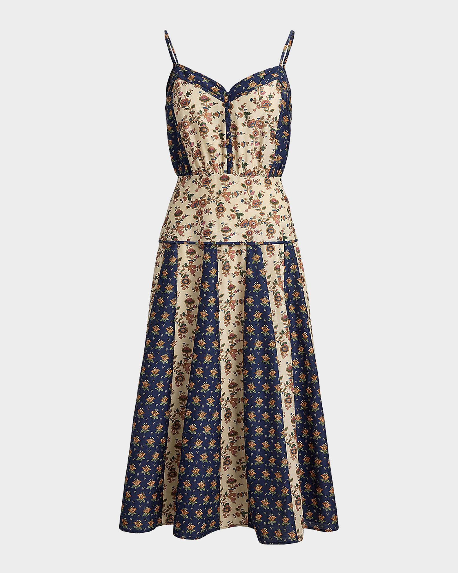 Polo Ralph Lauren Floral Cotton-Silk Paneled Midi Dress | Neiman