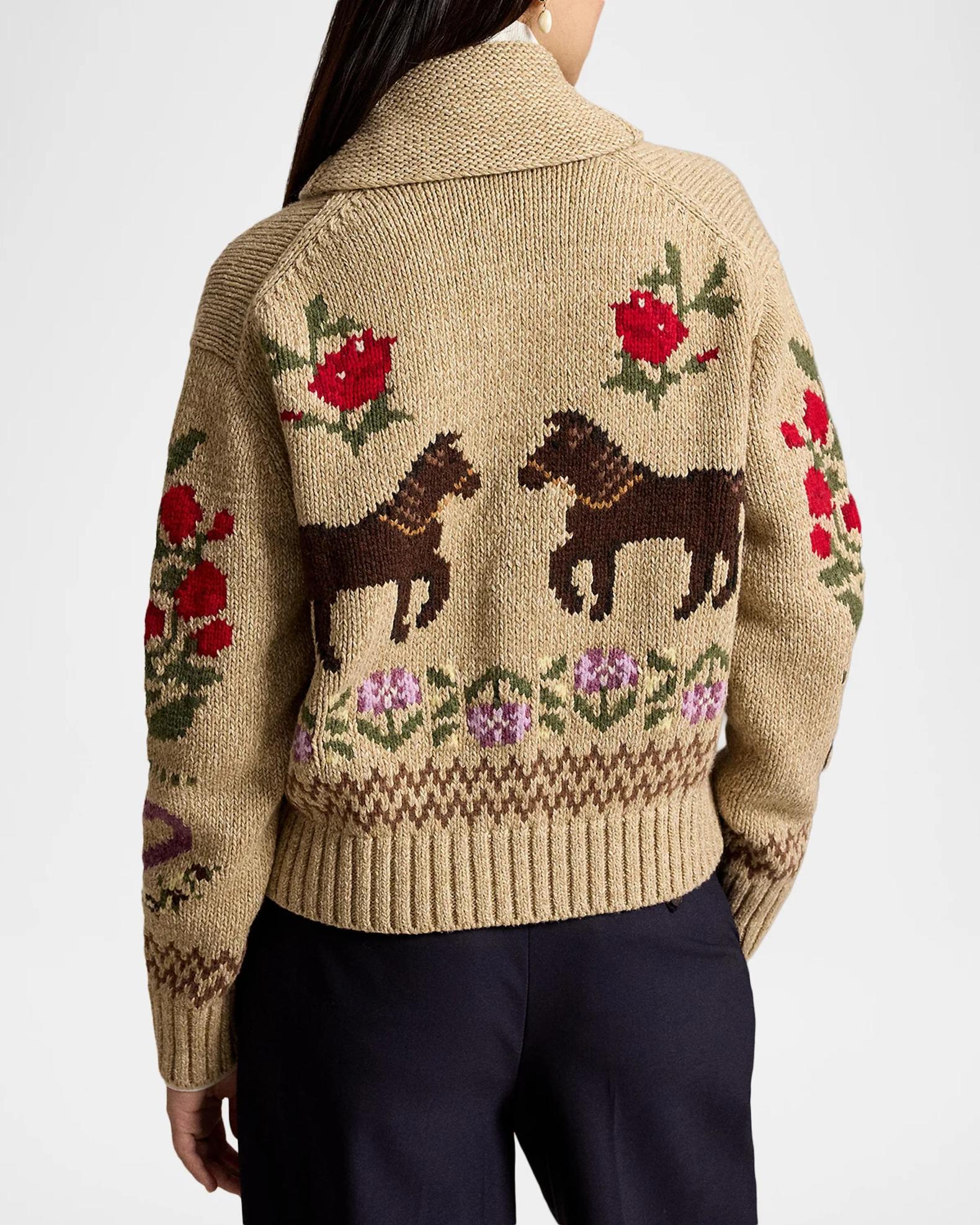 Polo Ralph Lauren Intarsia-Knit Cotton-Wool Shawl Cardigan