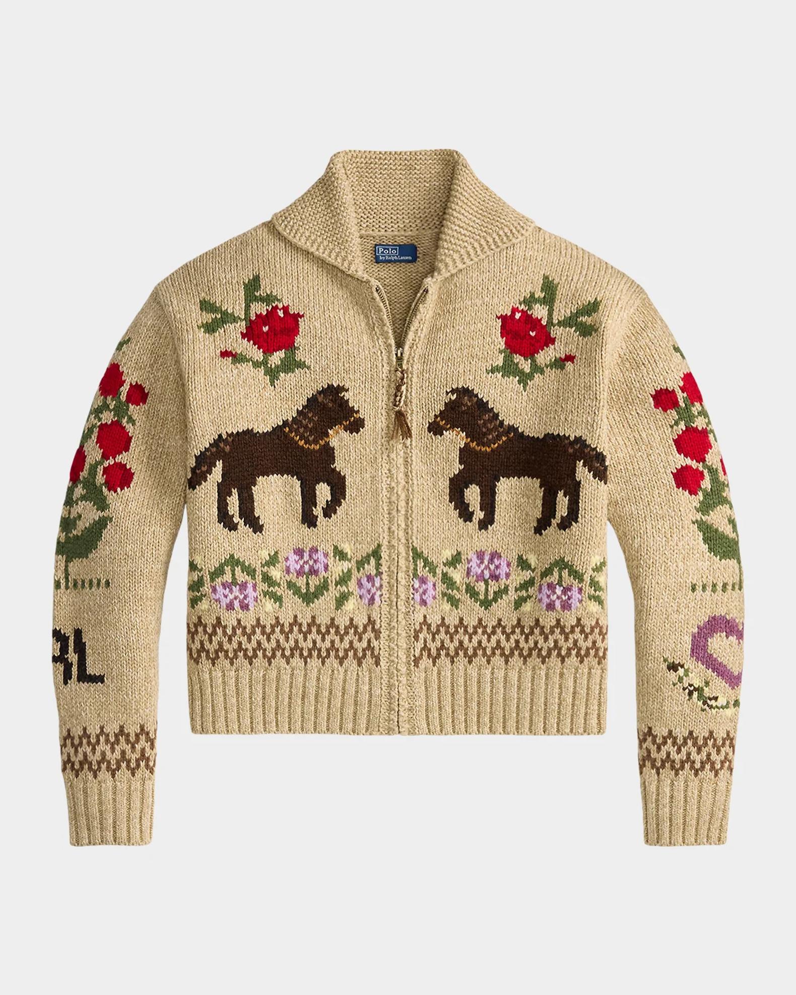 Polo Ralph Lauren タイガー刺繍 ニット XS Polo Ralph Lauren Intarsia-Knit Cotton-Wool Shawl Cardigan