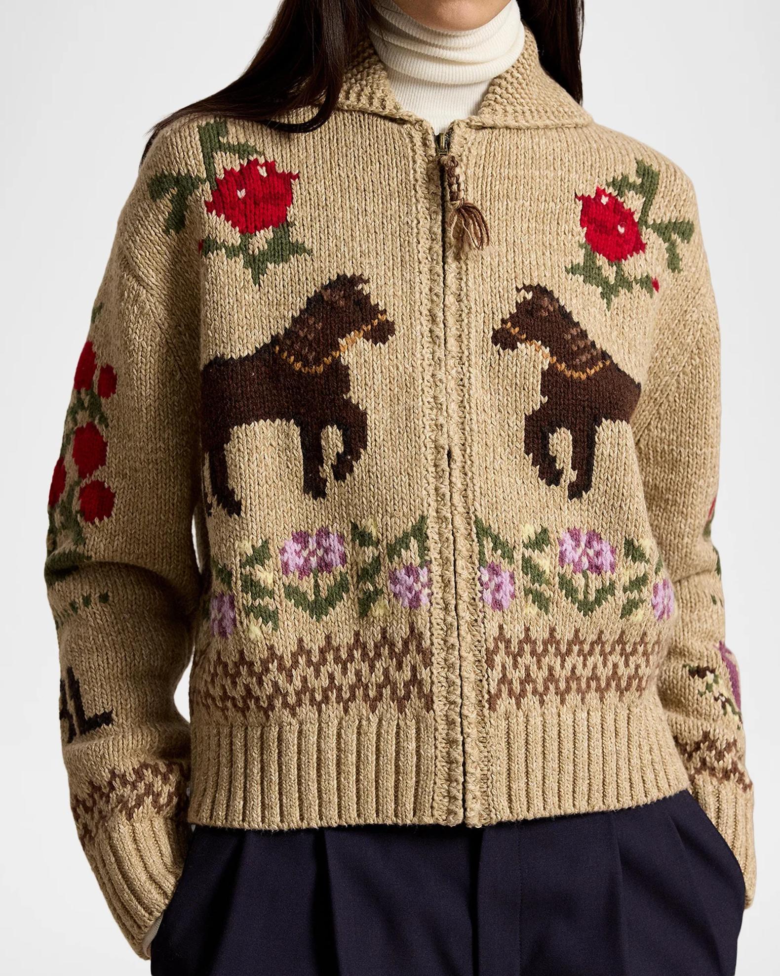Polo Ralph Lauren Intarsia-Knit Cotton-Wool Shawl Cardigan